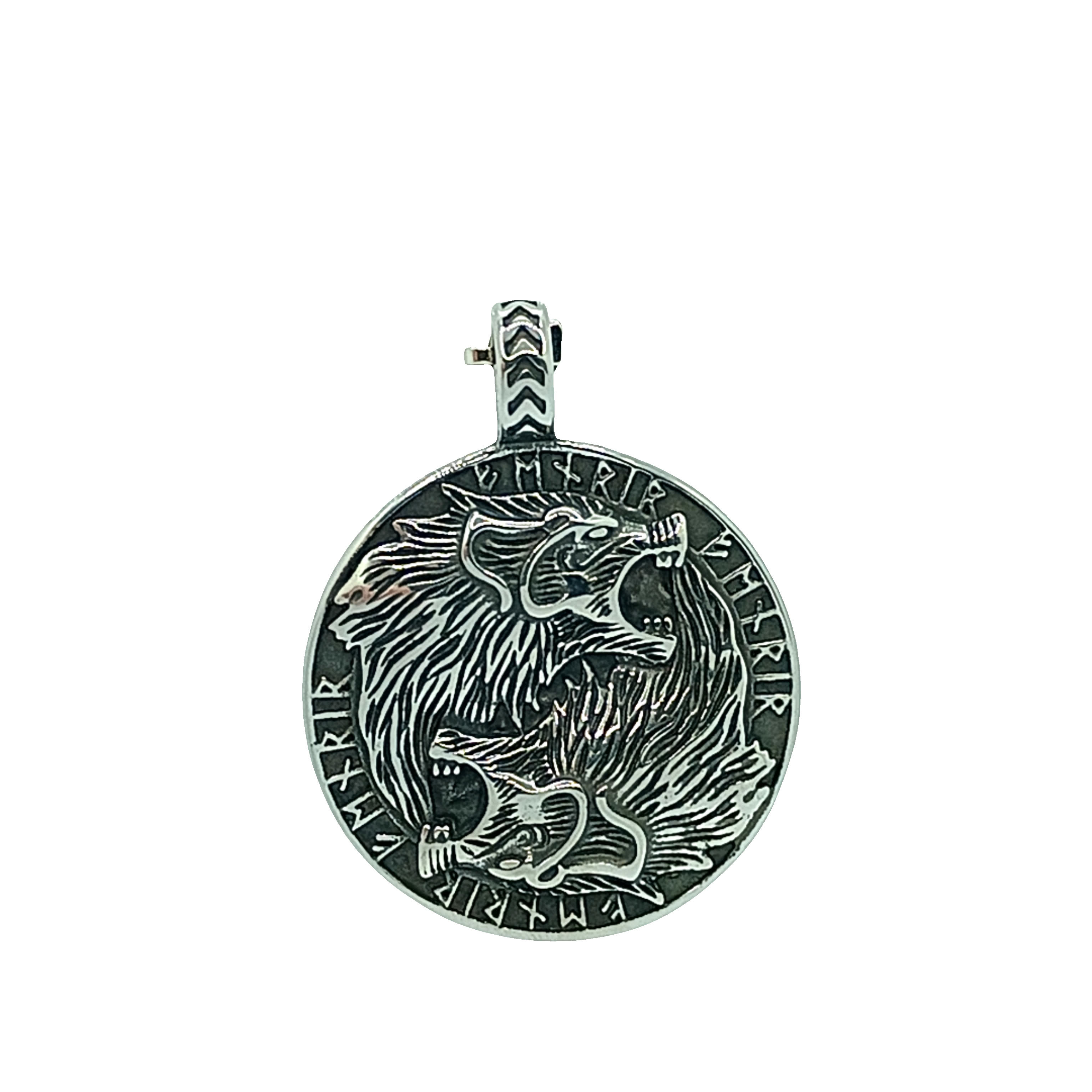 Skomplikowany posrebrzany wisiorek wilk