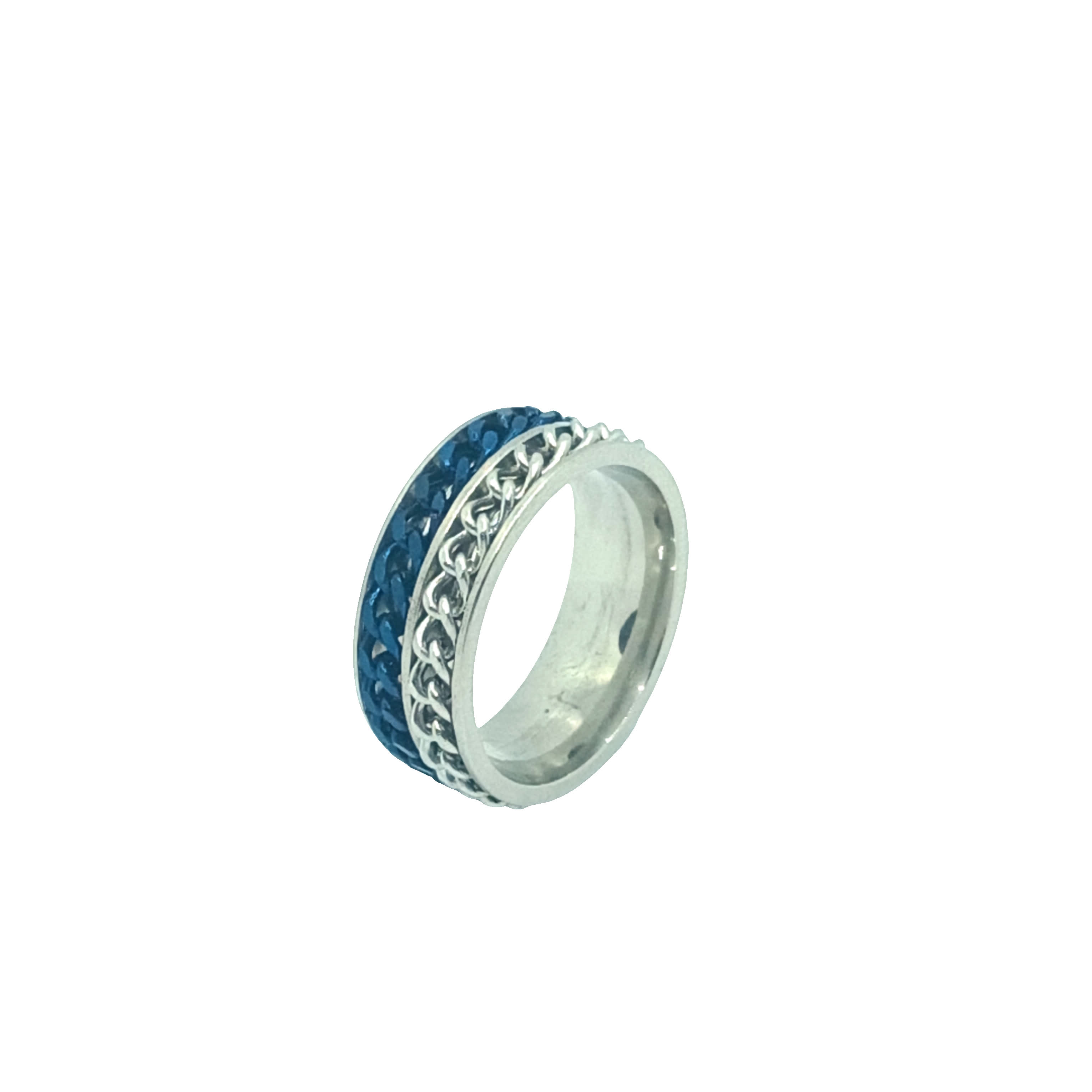 Elegancki pierścionek w kolorze niebiesko-posrebrzanym