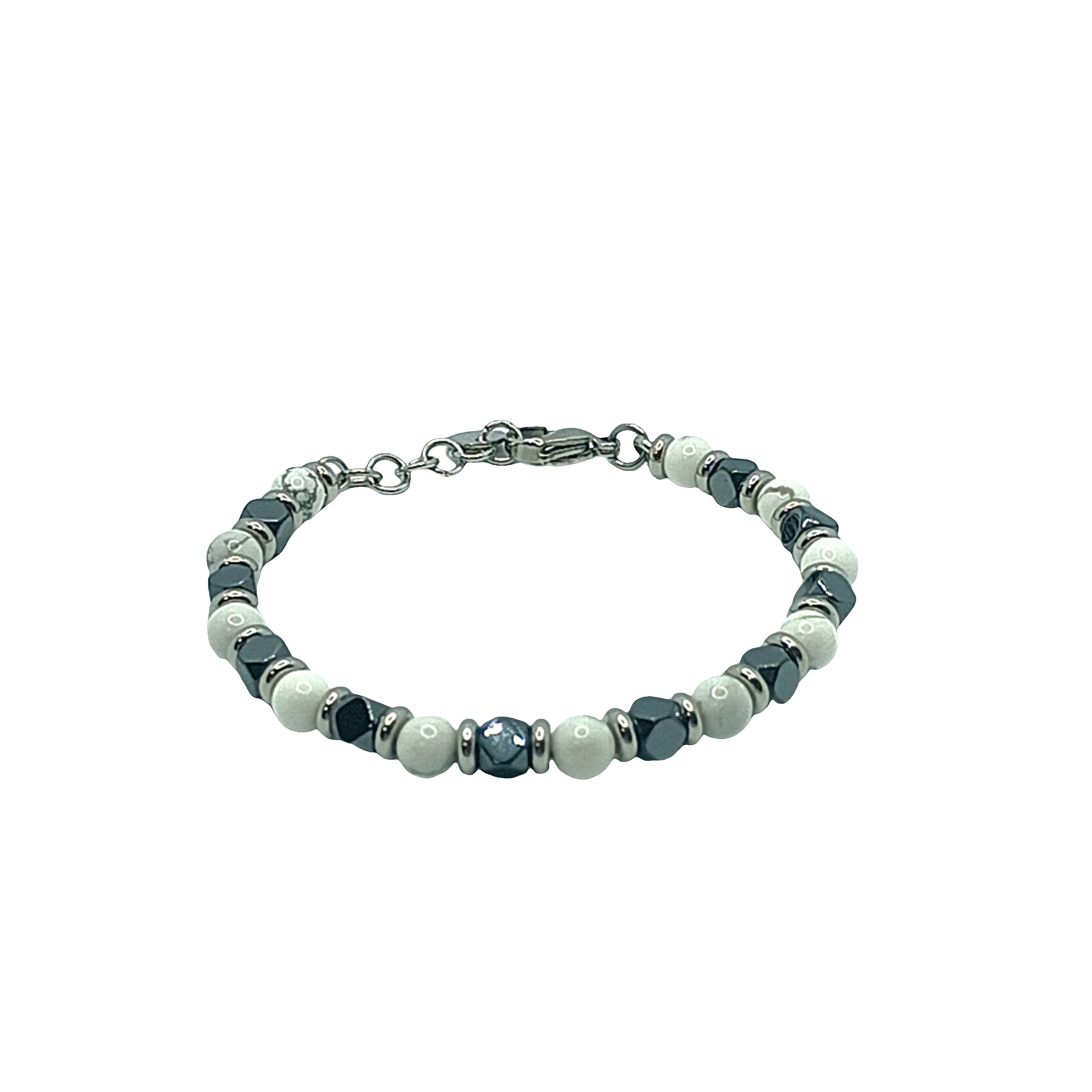 Elegancka bransoletka z koralików z fasetowanymi akcentami i srebrnymi ogniwami