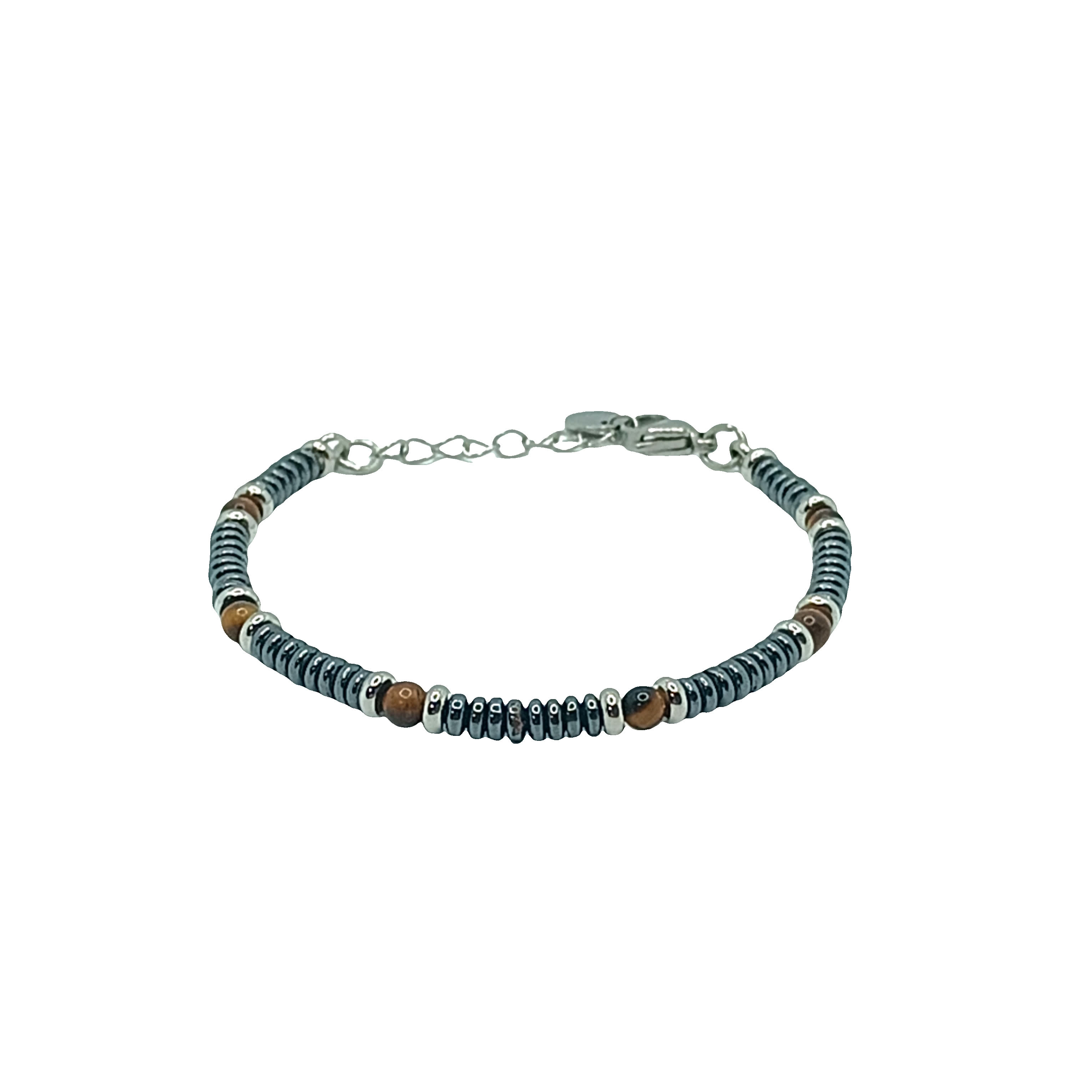 Bransoletka z koralików agatowych z akcentami w kolorze brązu