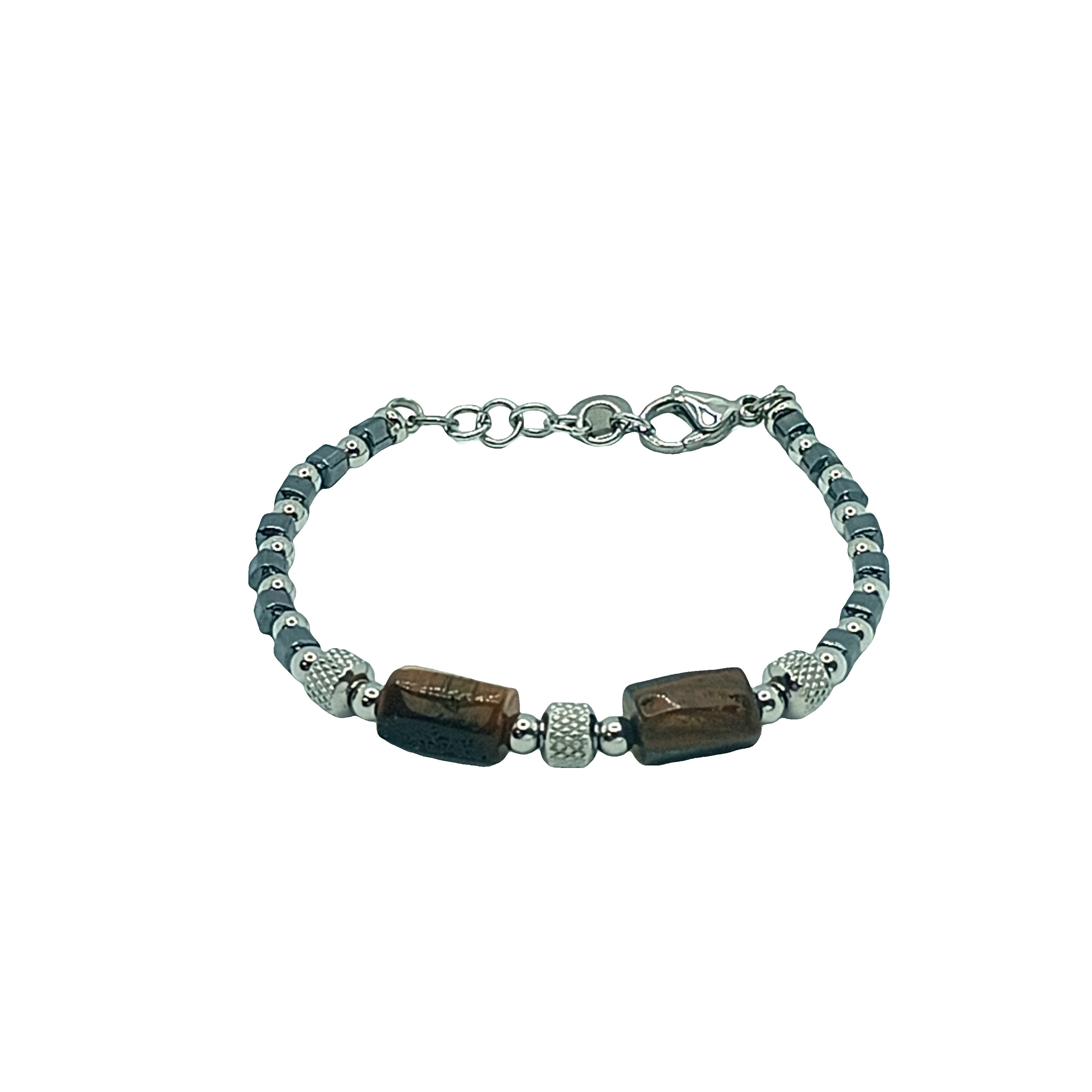 Bransoletka z koralików posrebrzanych z żółto-pomarańczowymi kamieniami agatu