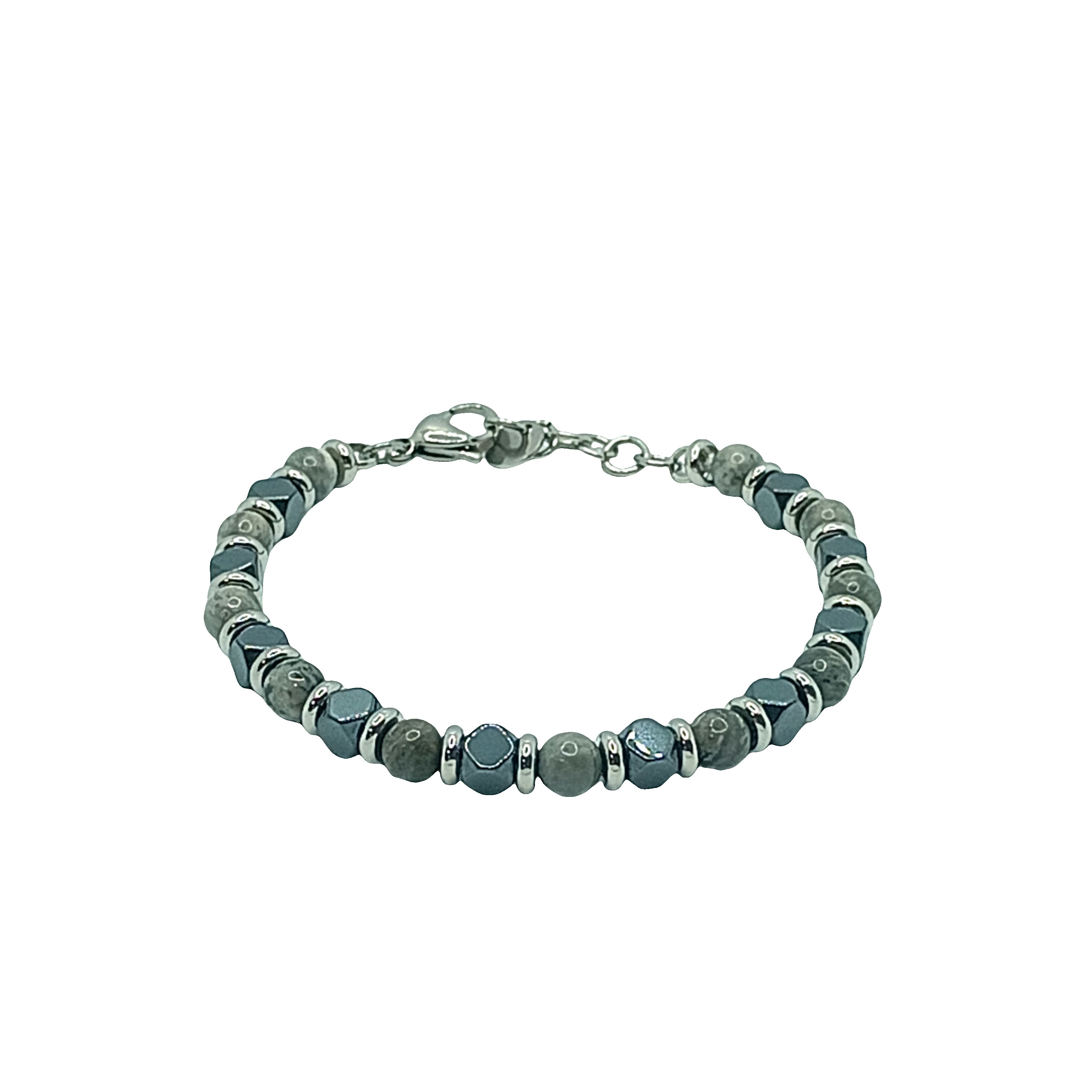 Bransoletka z koralików posrebrzanych z agatem kaboszonowym