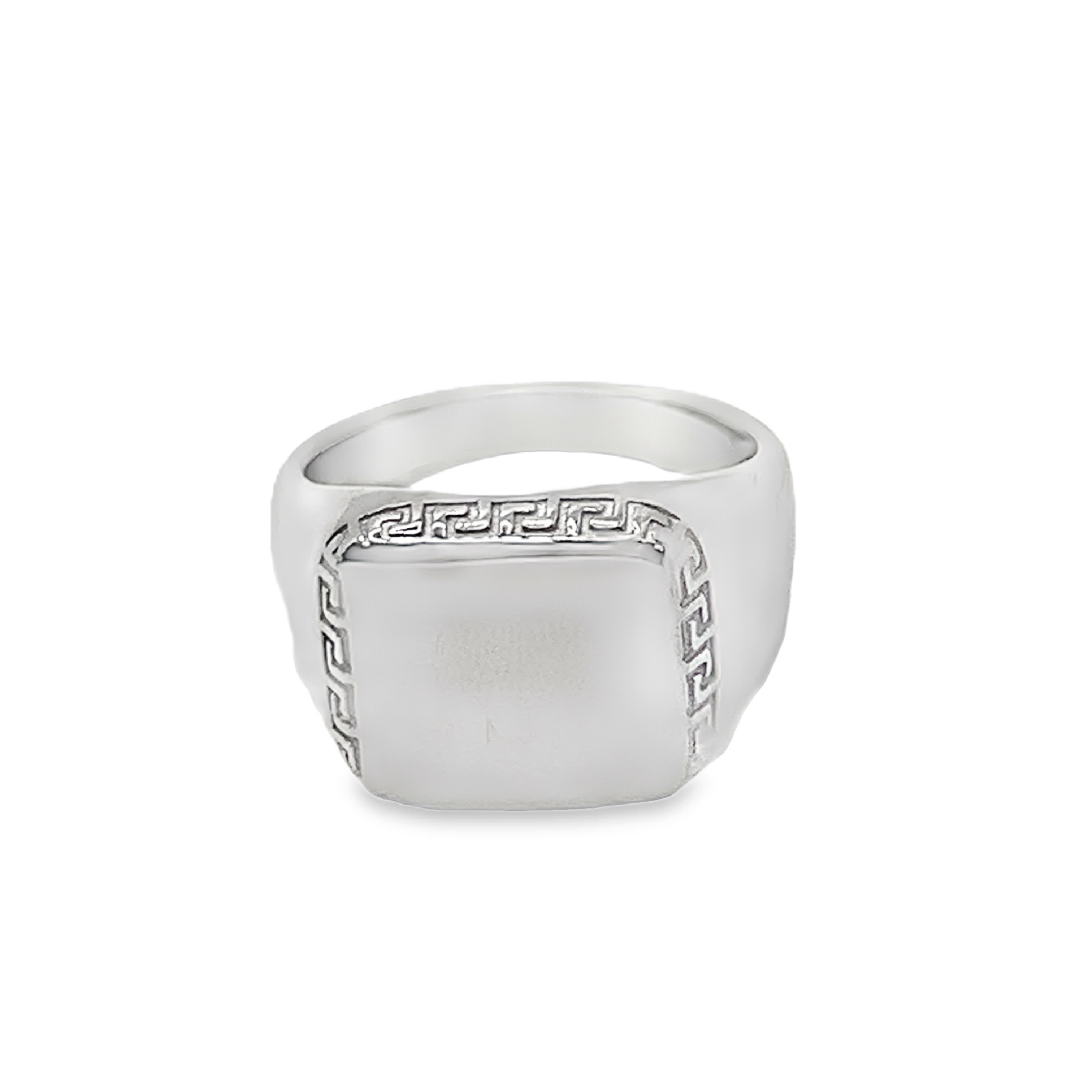 Posrebrzany sygnet z prostokątną twarzą