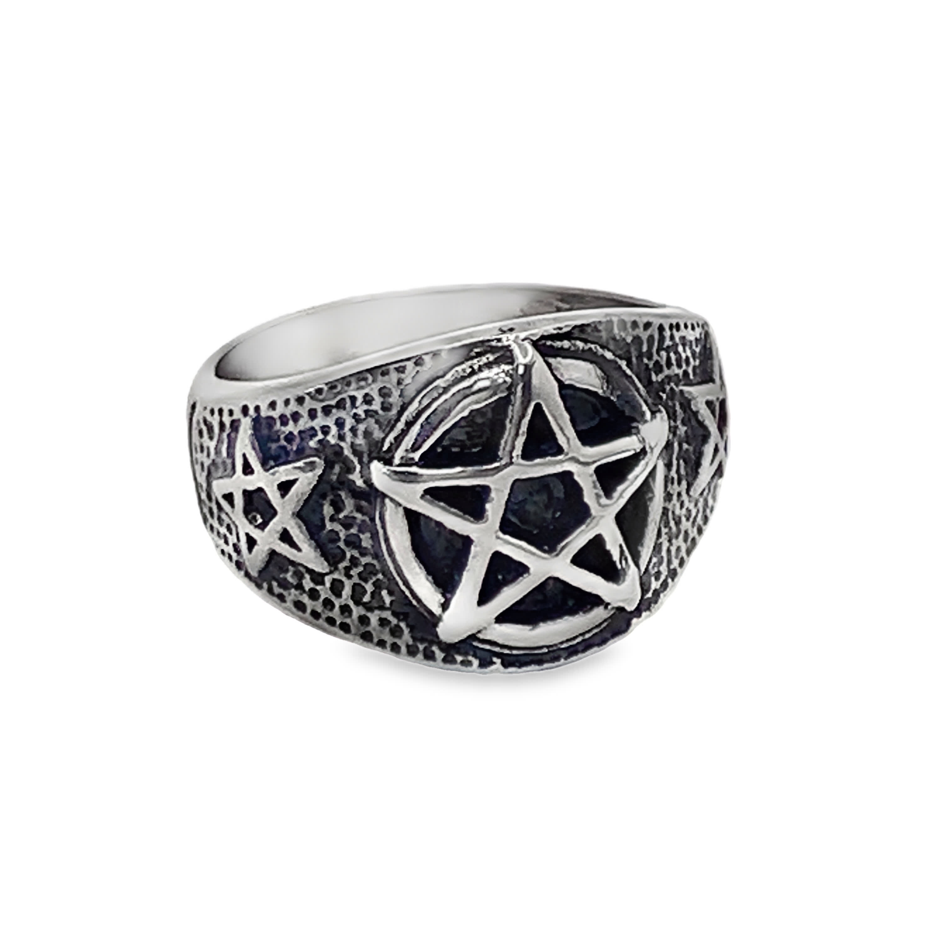 Sygnet z pentagramem ze posrebrzanej stali wysokiej próby