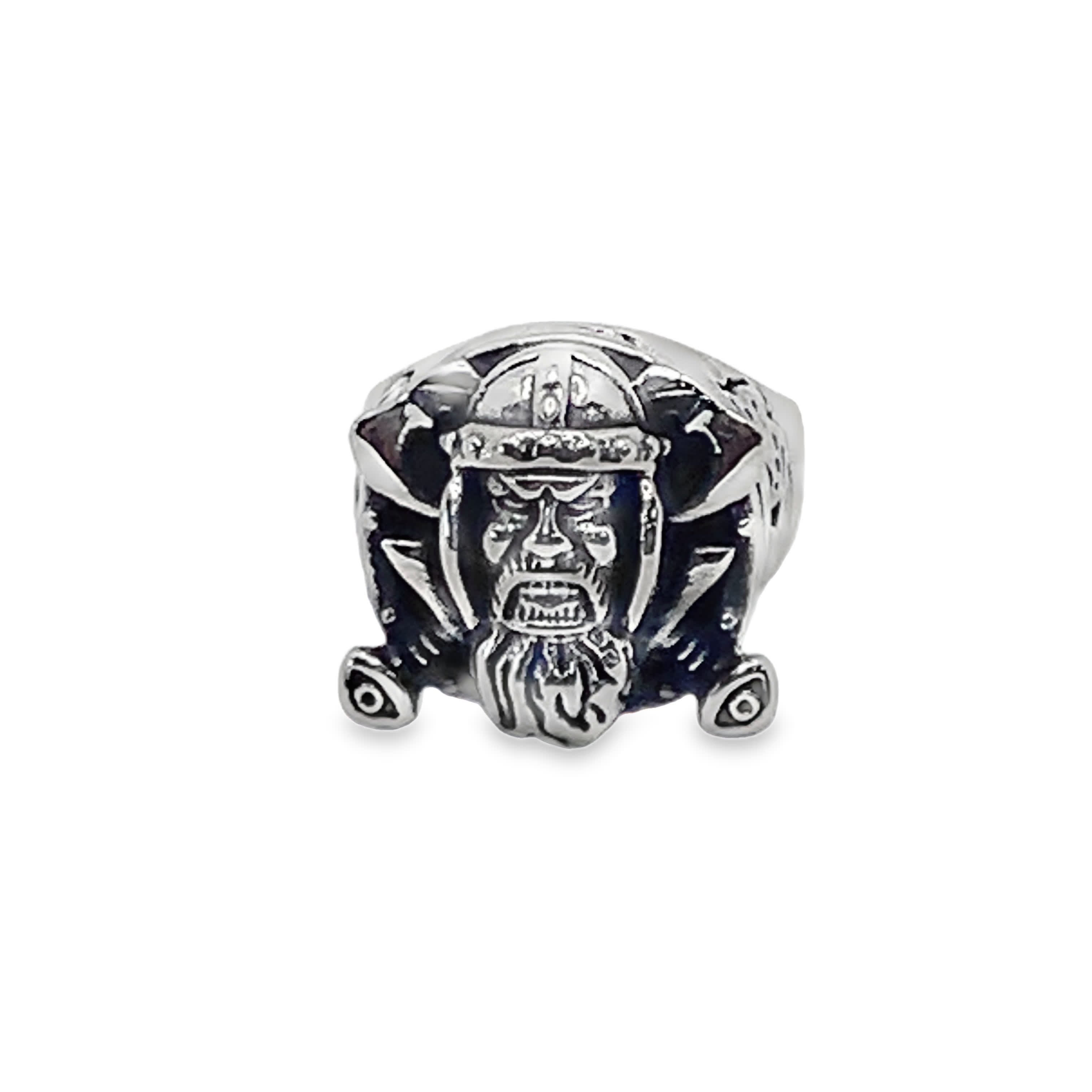 Pierścień z sygnet em wikinga ze posrebrzanej stali