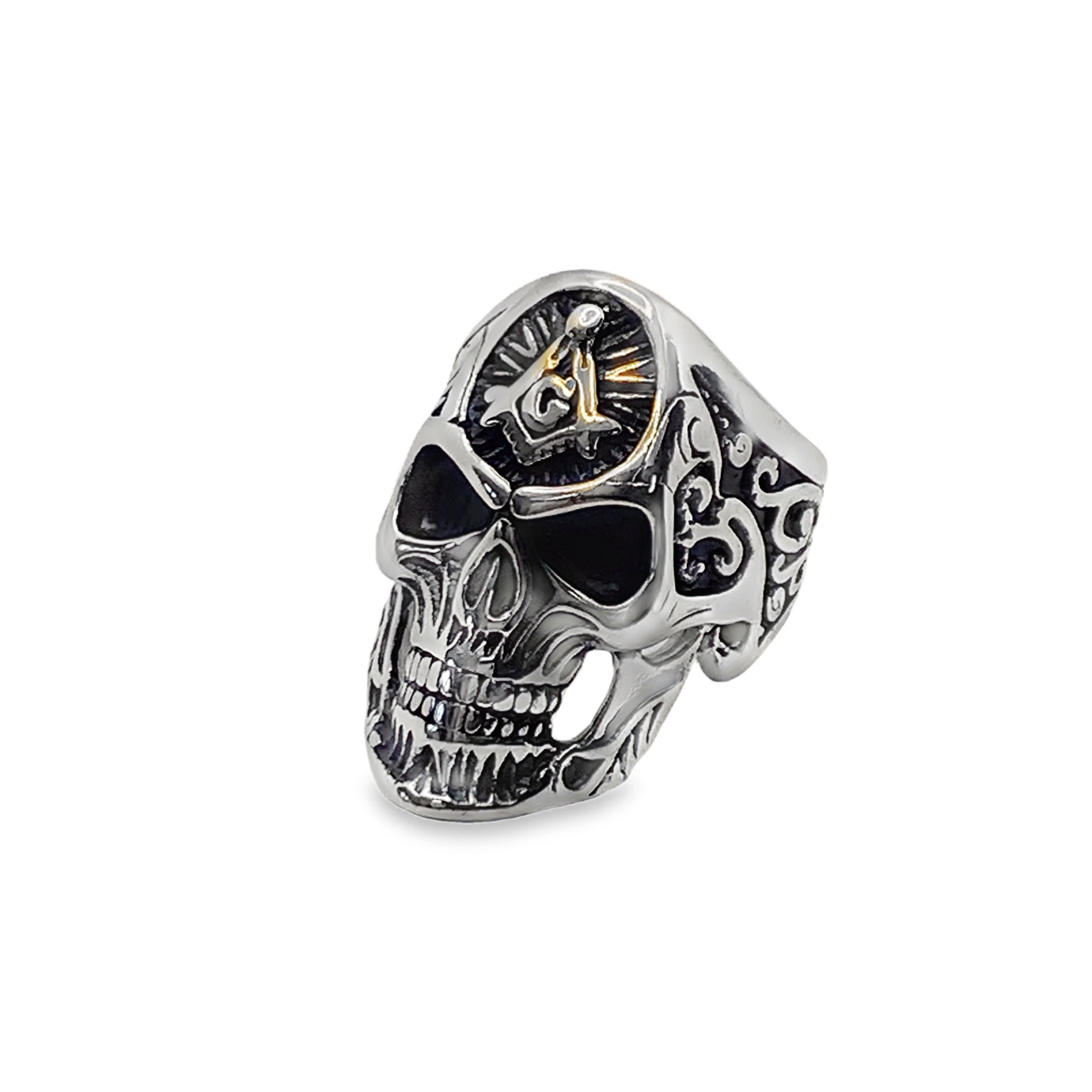 Pierścień ze posrebrzanej stali z motywem czaszki