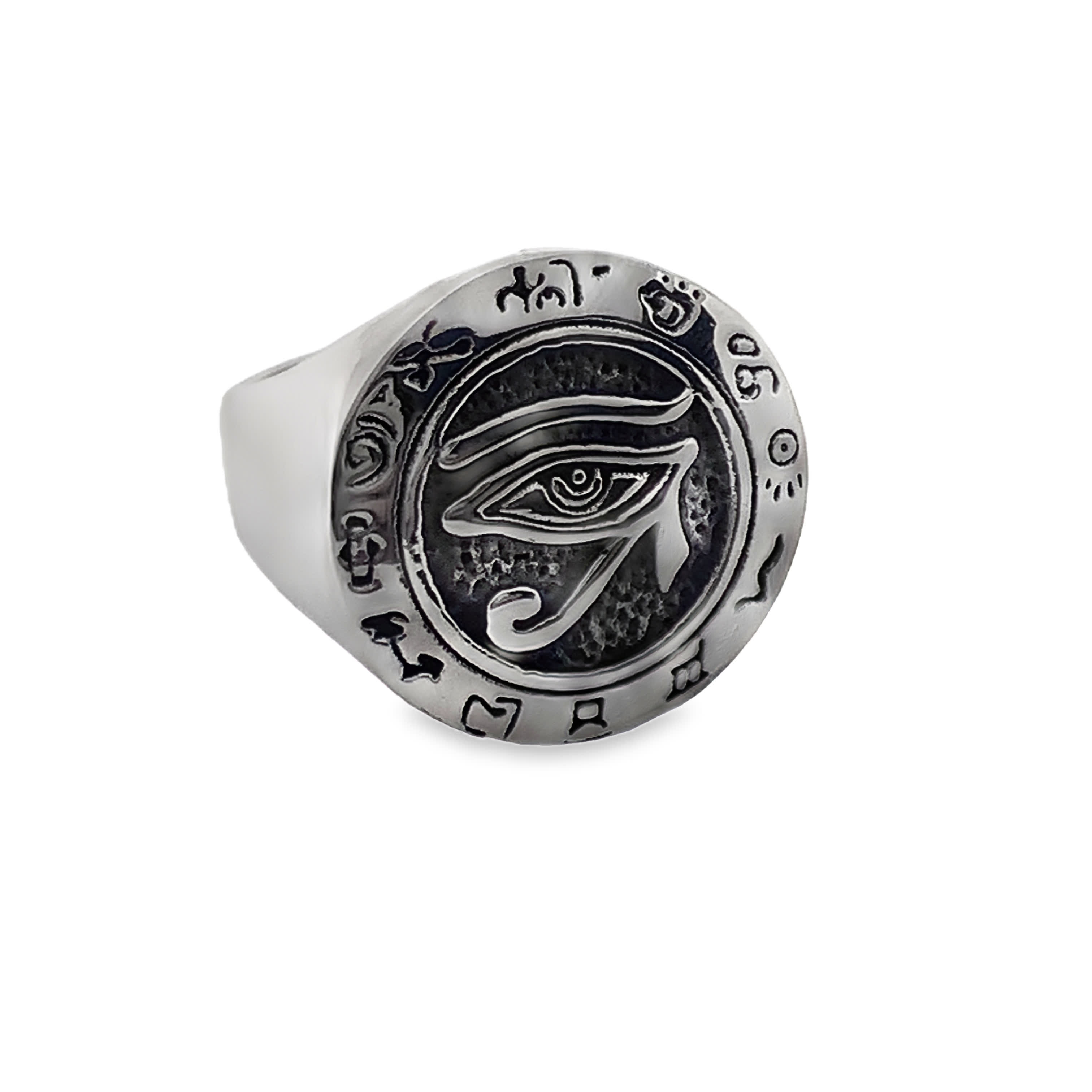 Posrebrzany sygnet z okiem Horusa