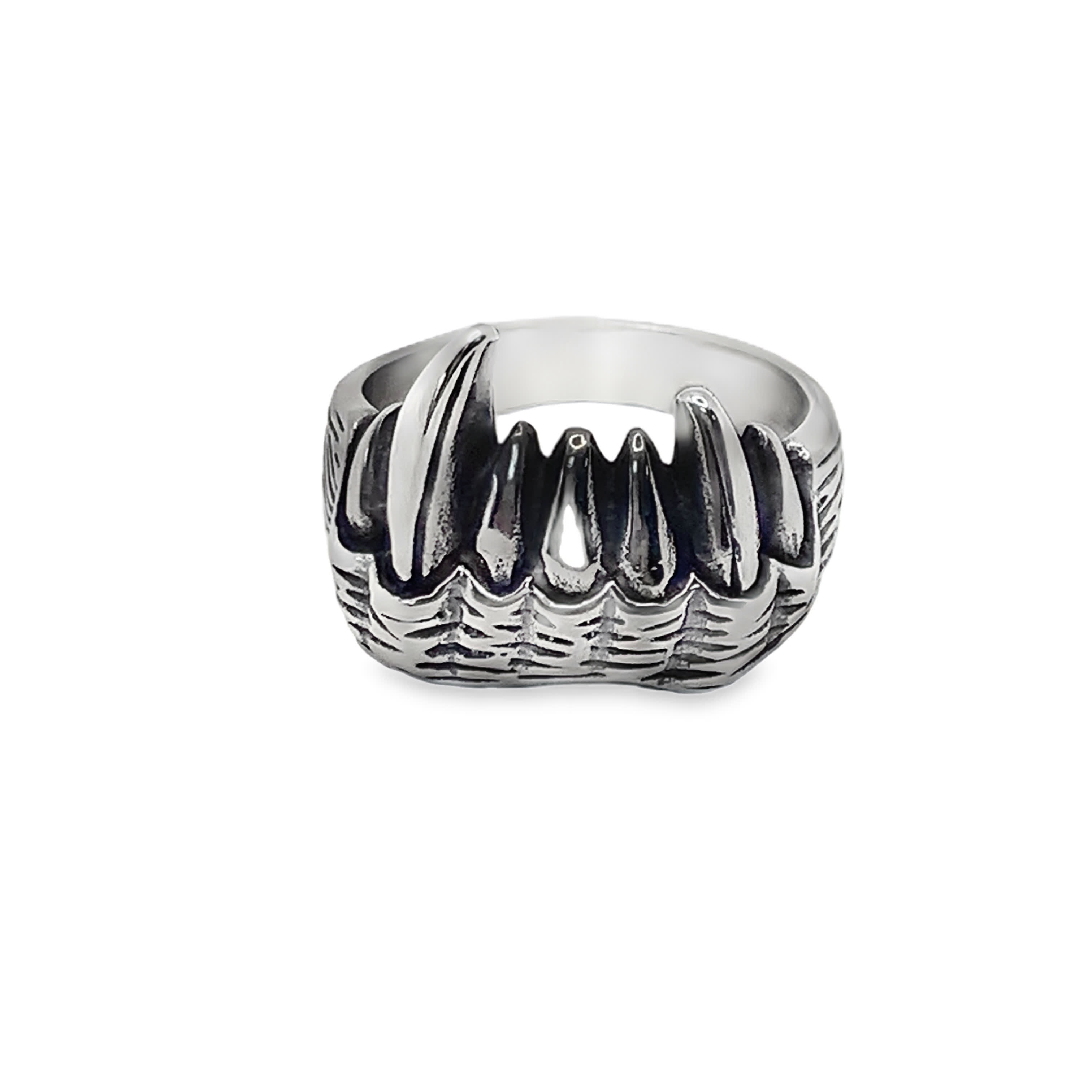 Pierścionek ze posrebrzanej stali z motywem pazura