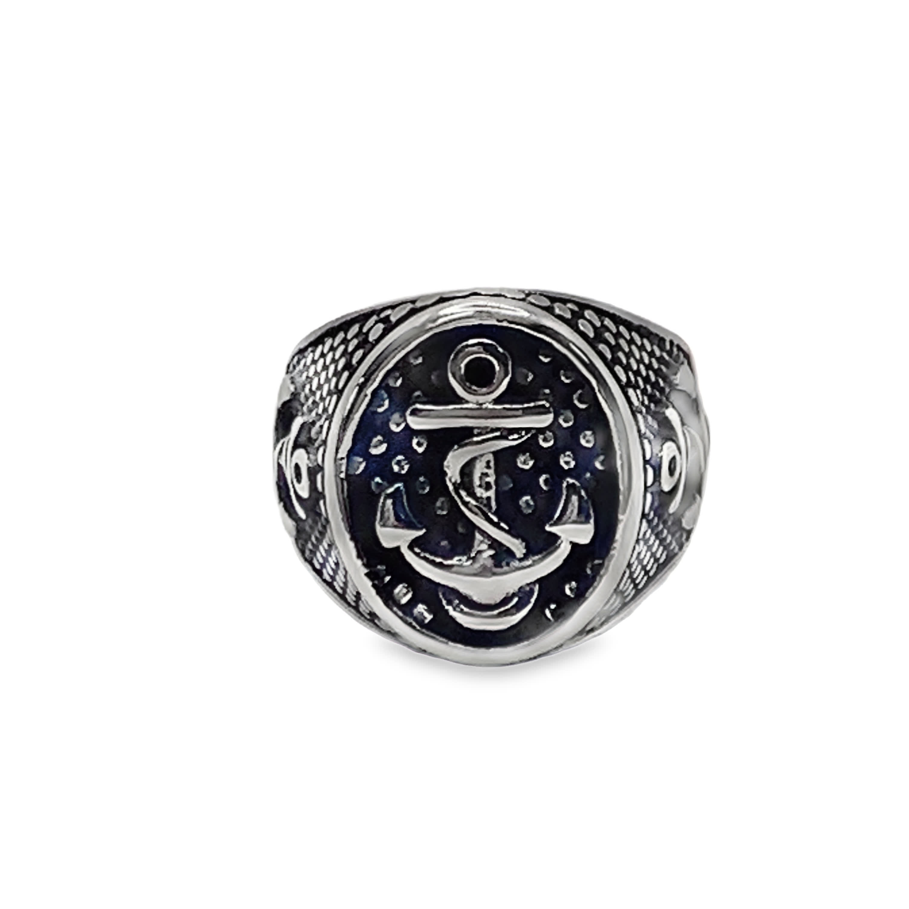 Posrebrzany sygnet z kotwicą