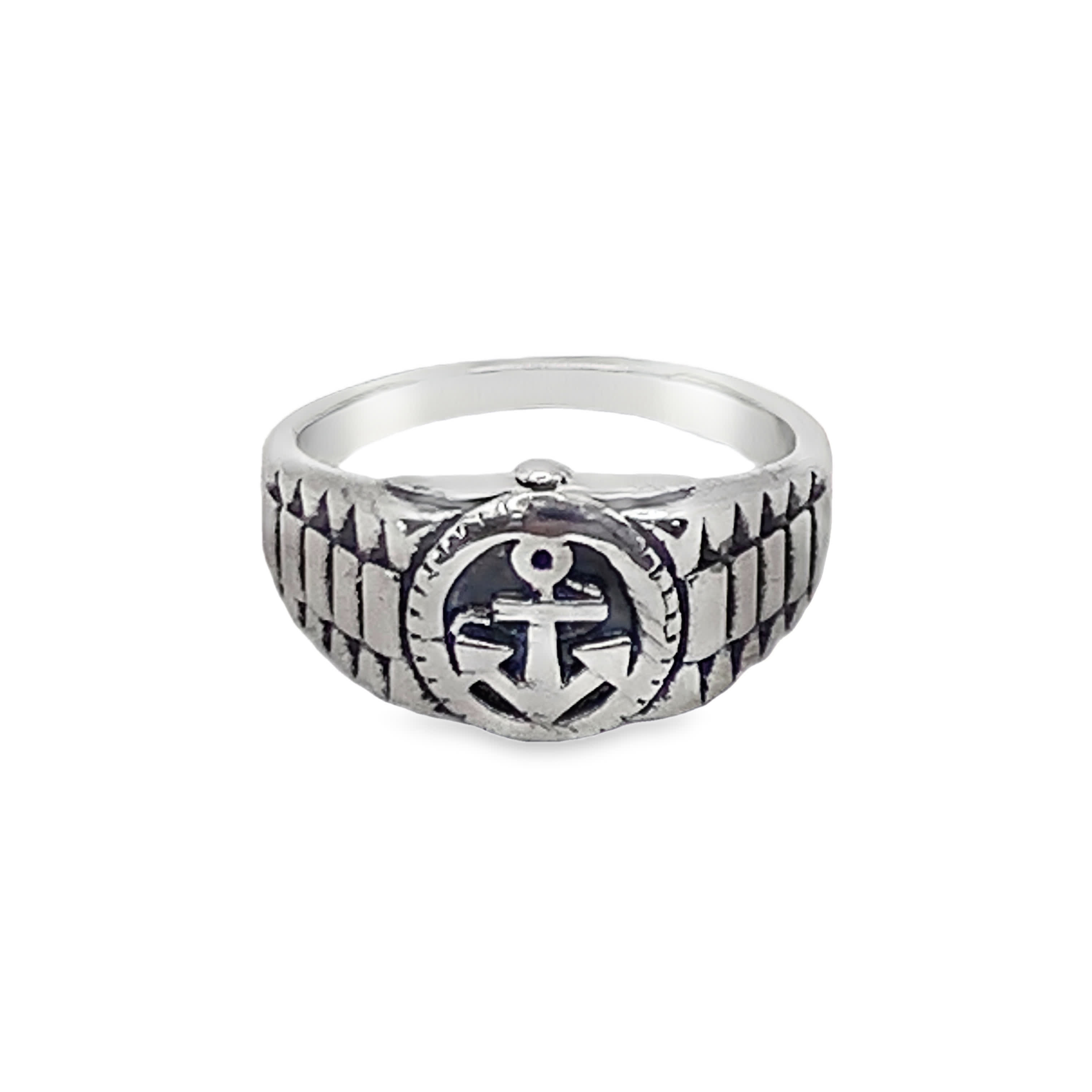 Sygnet z symbolem kotwicy ze posrebrzanej stali