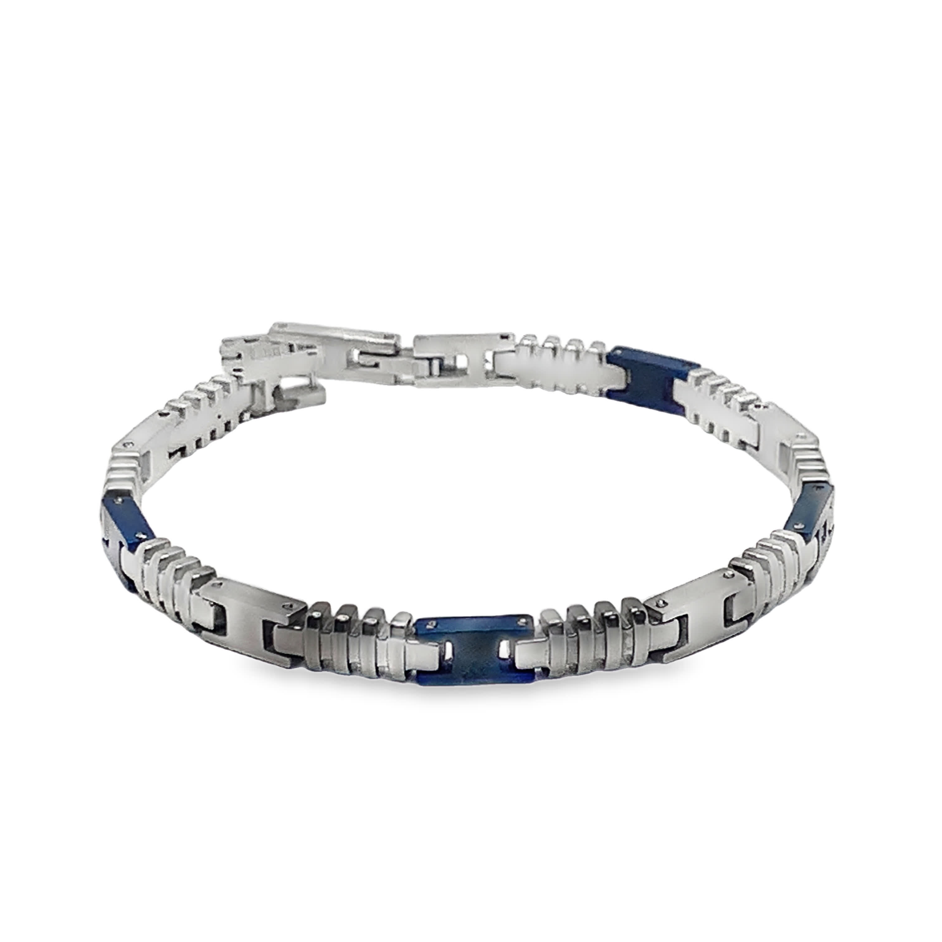 Bransoletka łańcuszkowa ze posrebrzanej stali z akcentami z królewskiego niebieskiego szafiru