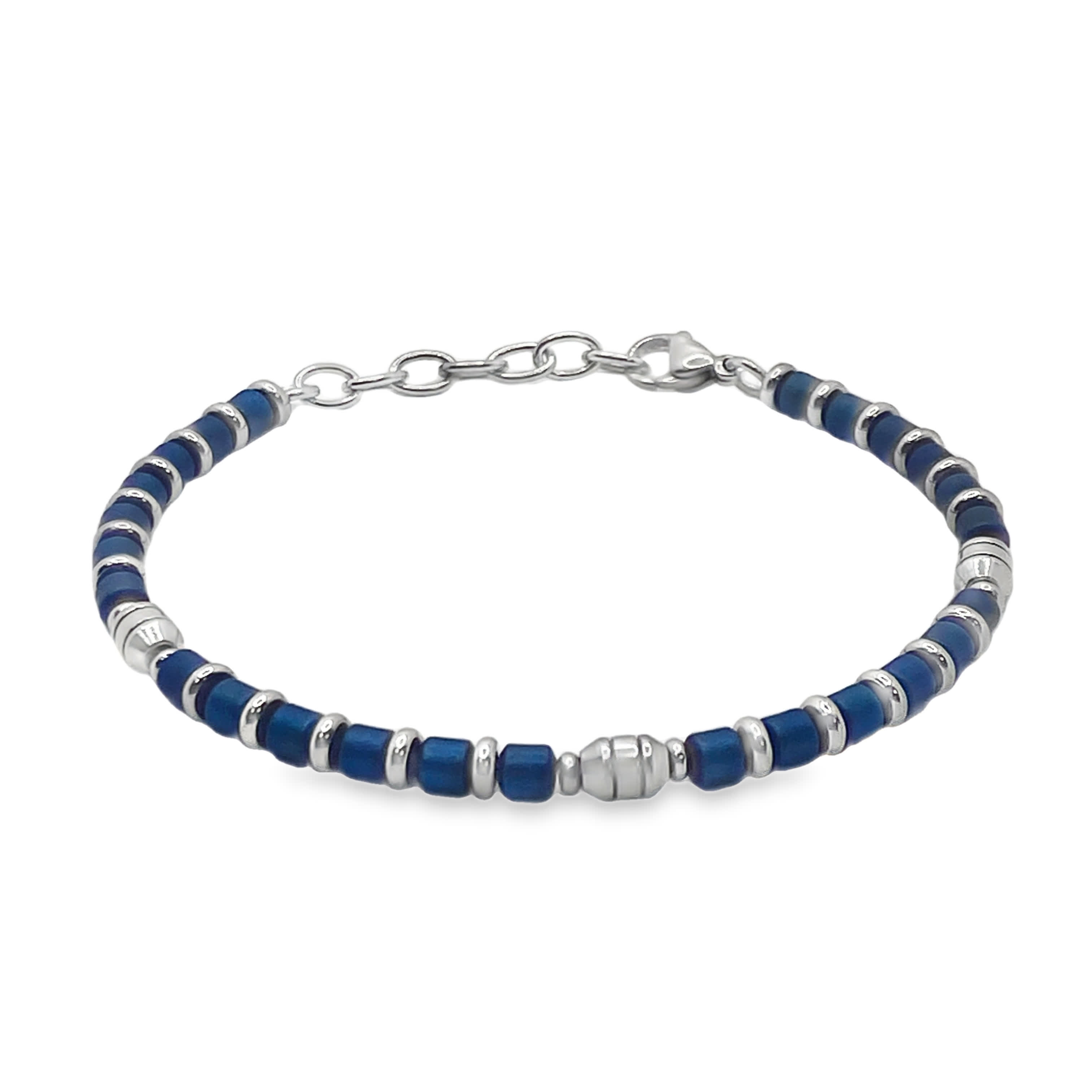 Bransoletka z koralików kyanitu w kolorze posrebrzanym z okrągłym szlifem kaboszonowym