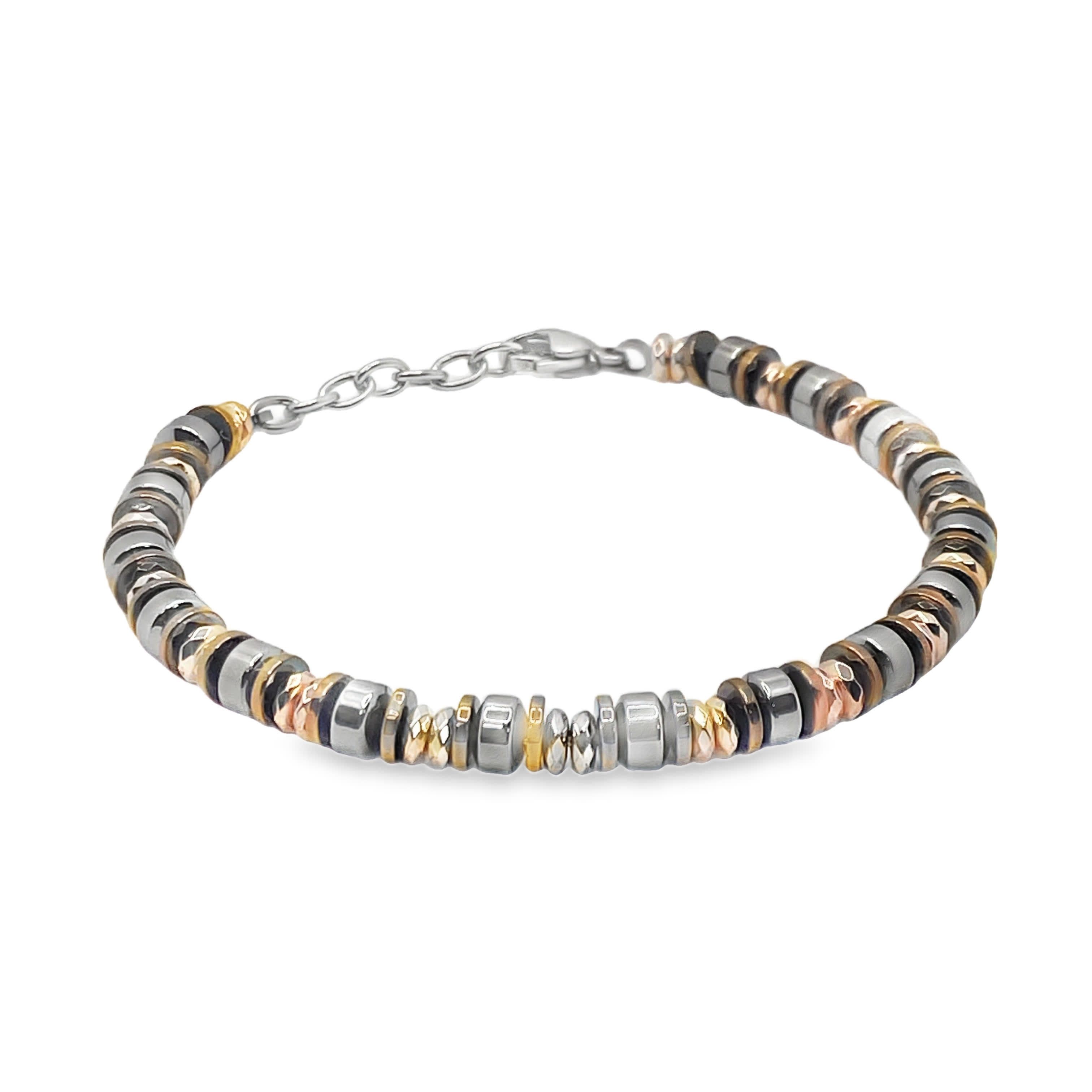 Nowoczesna bransoletka koralikowa z ciemnymi metalowymi i brązowymi akcentami