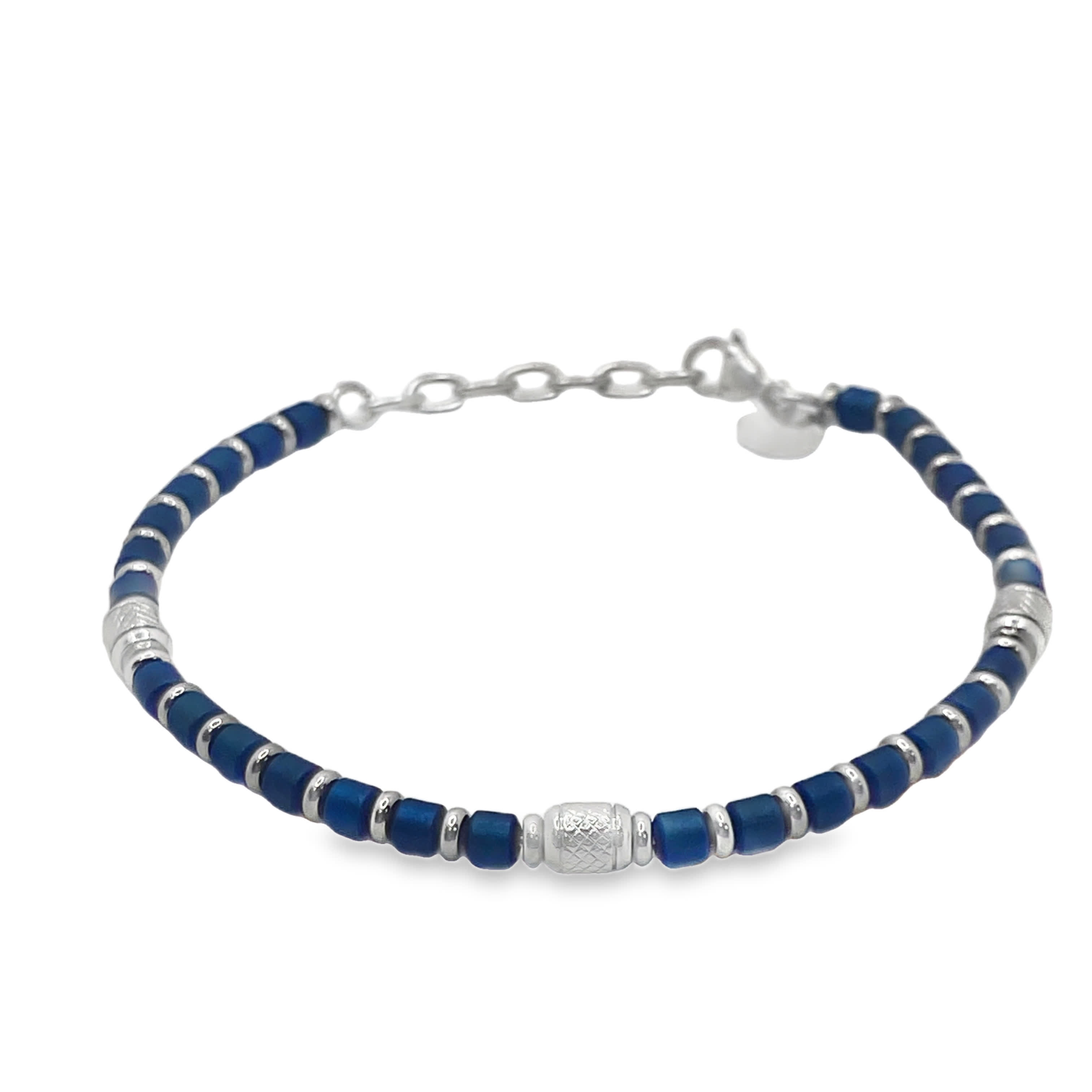 Posrebrzana bransoletka z koralikami i kyanitem w szlifie kaboszonowym