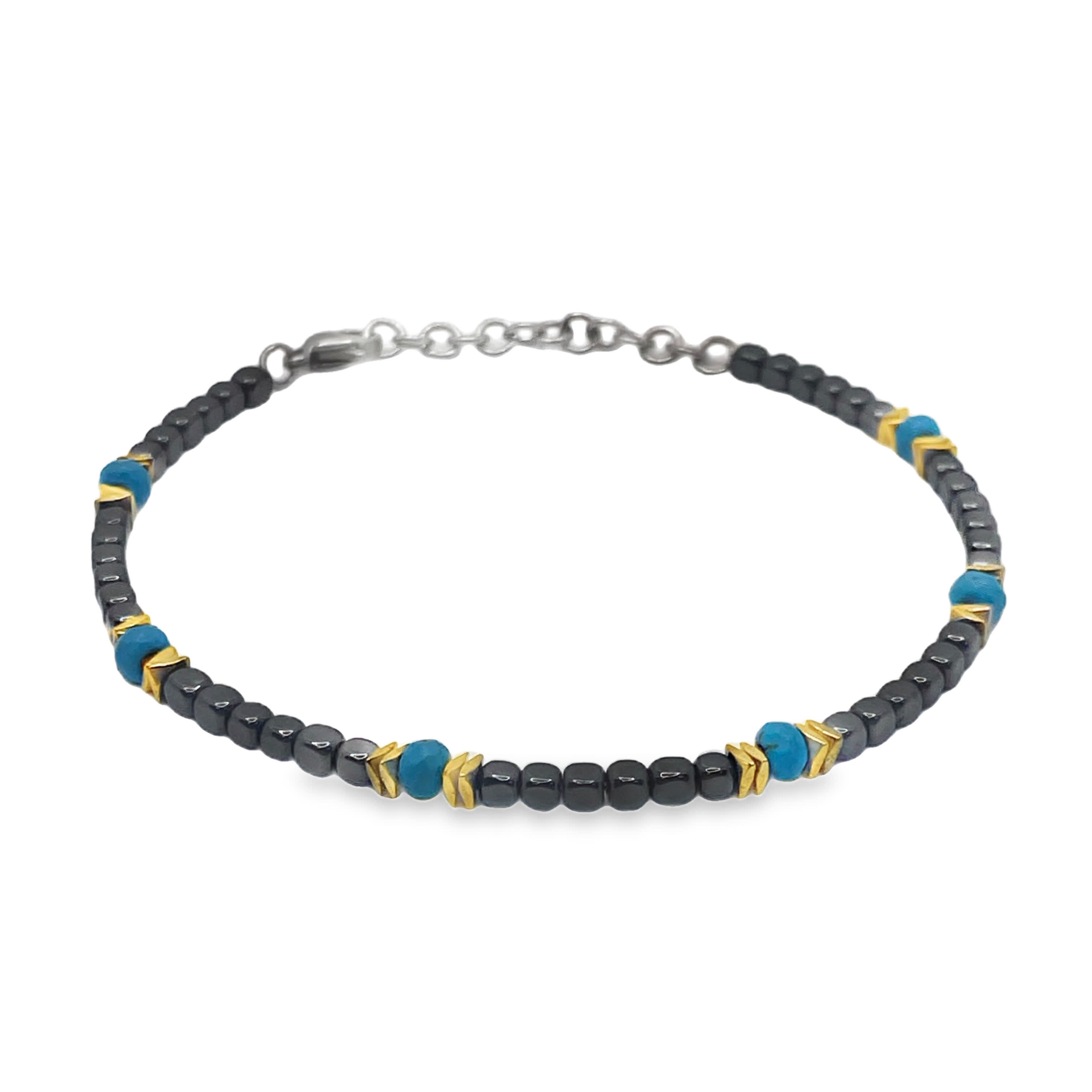 Bransoletka z koralików z okrągłymi turkusowymi kaboszonami