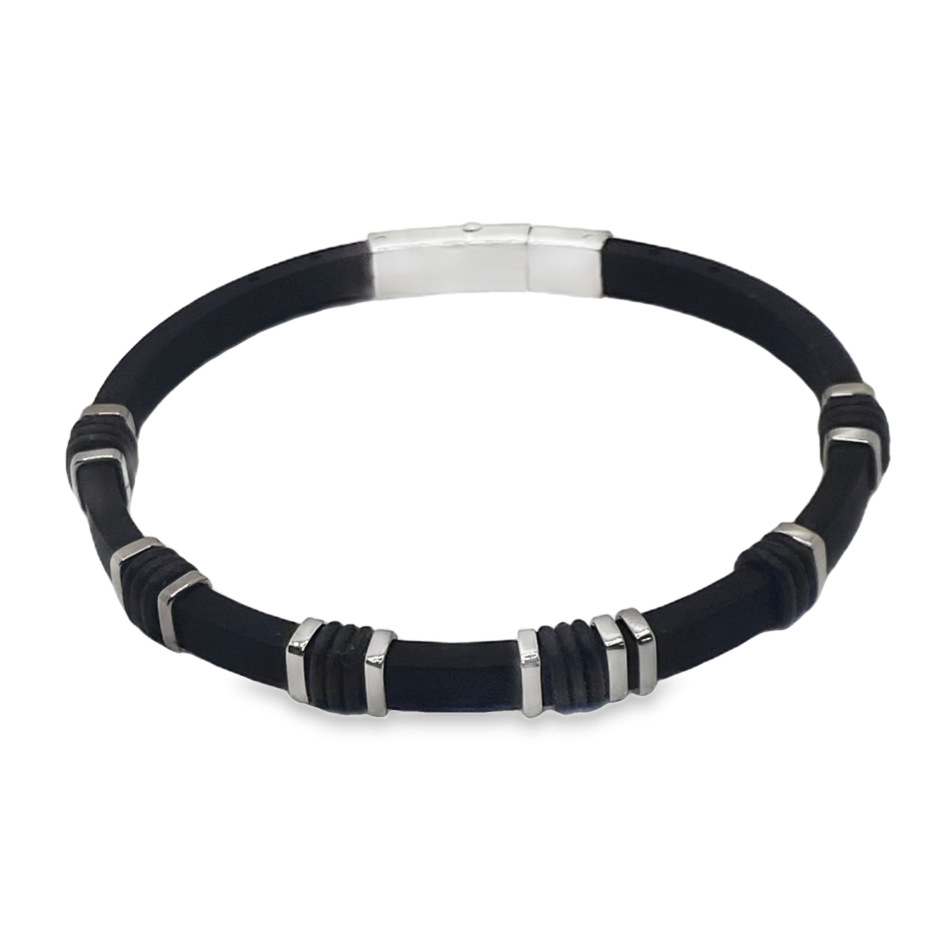 Nowoczesna czarna bransoletka łańcuszkowa ze srebrnymi akcentami