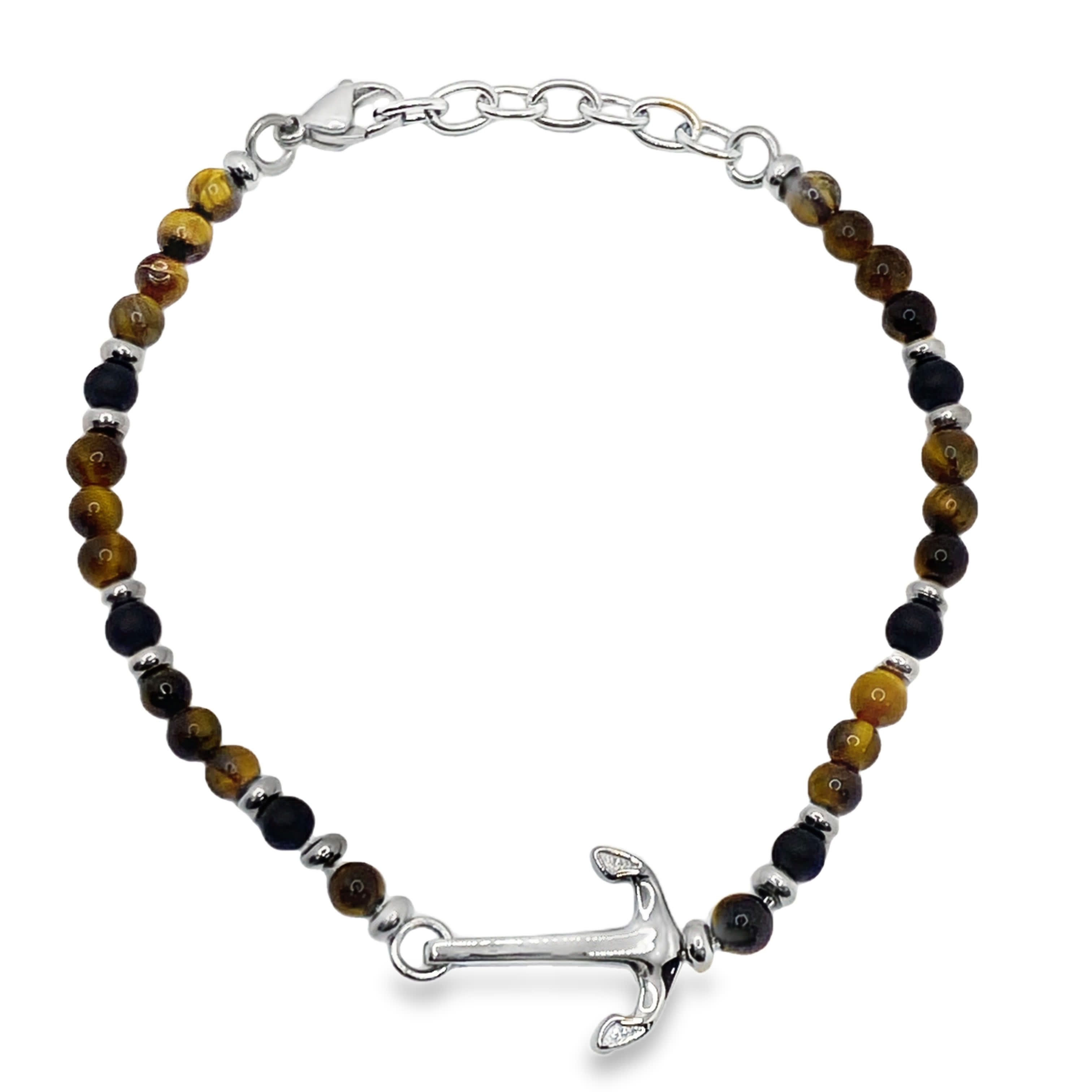 Bransoletka z koralików agatowych z zawieszką w kształcie kotwicy