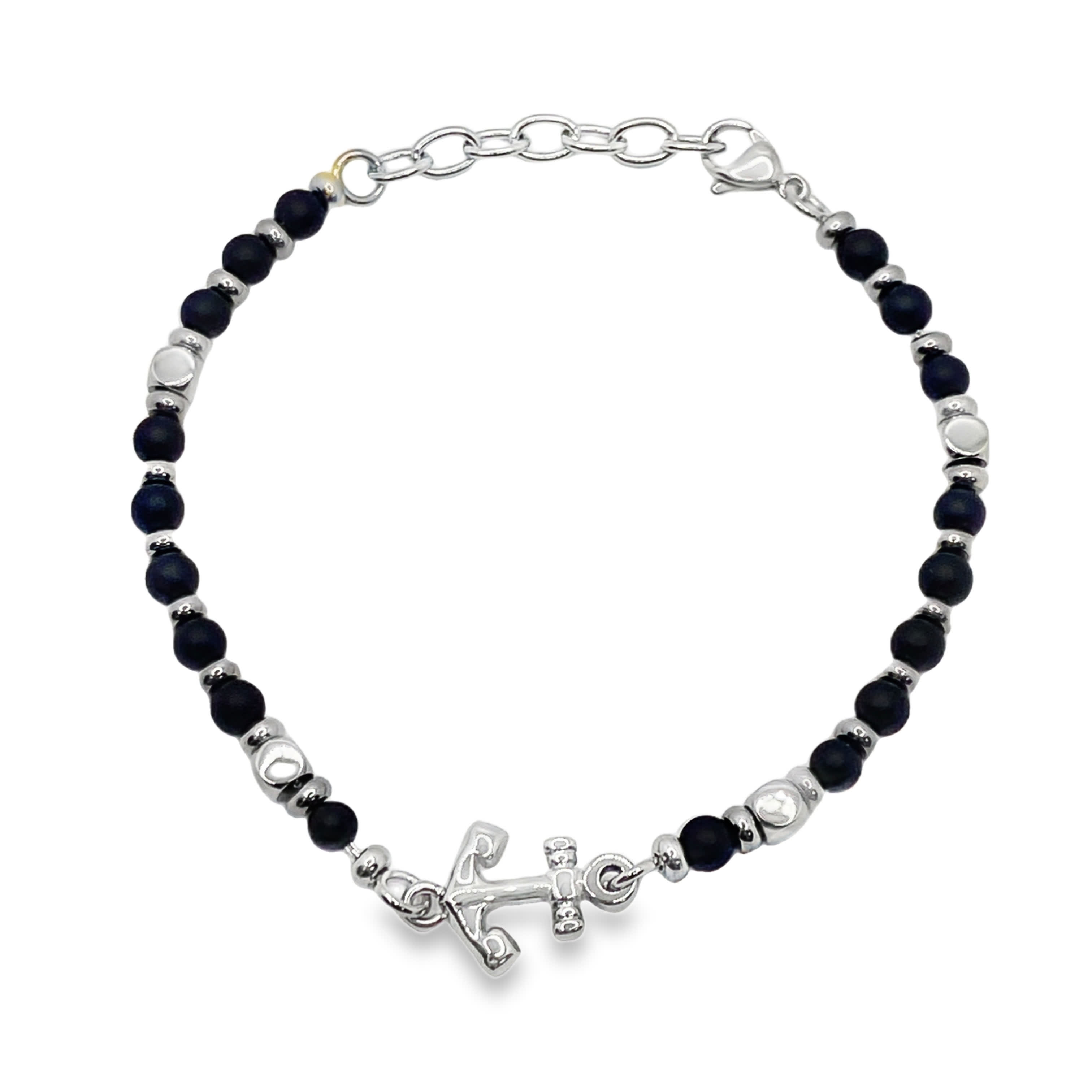 Bransoletka z koralików onyksu i stali