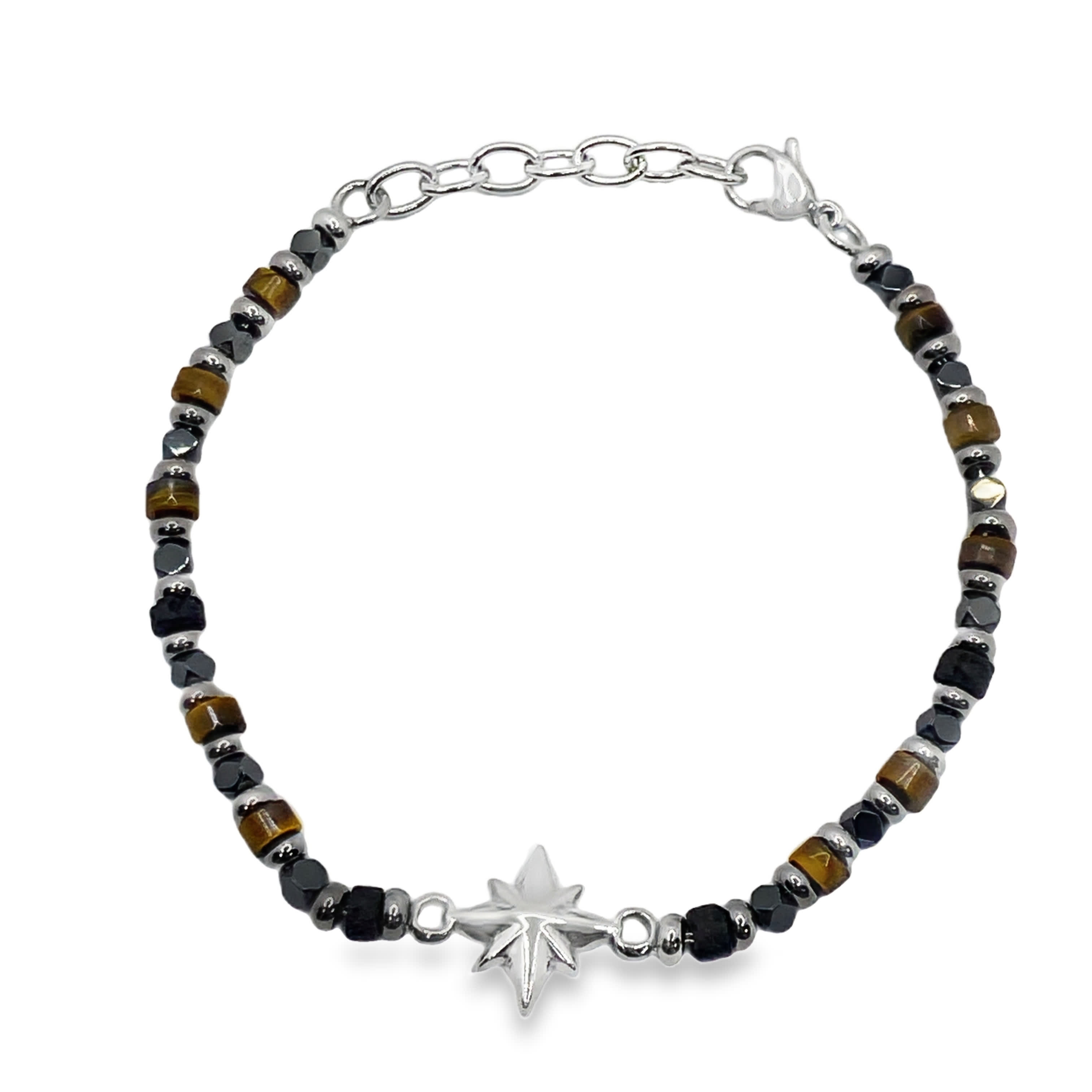 Posrebrzana bransoletka z koralikami i kaboszonami z agatu