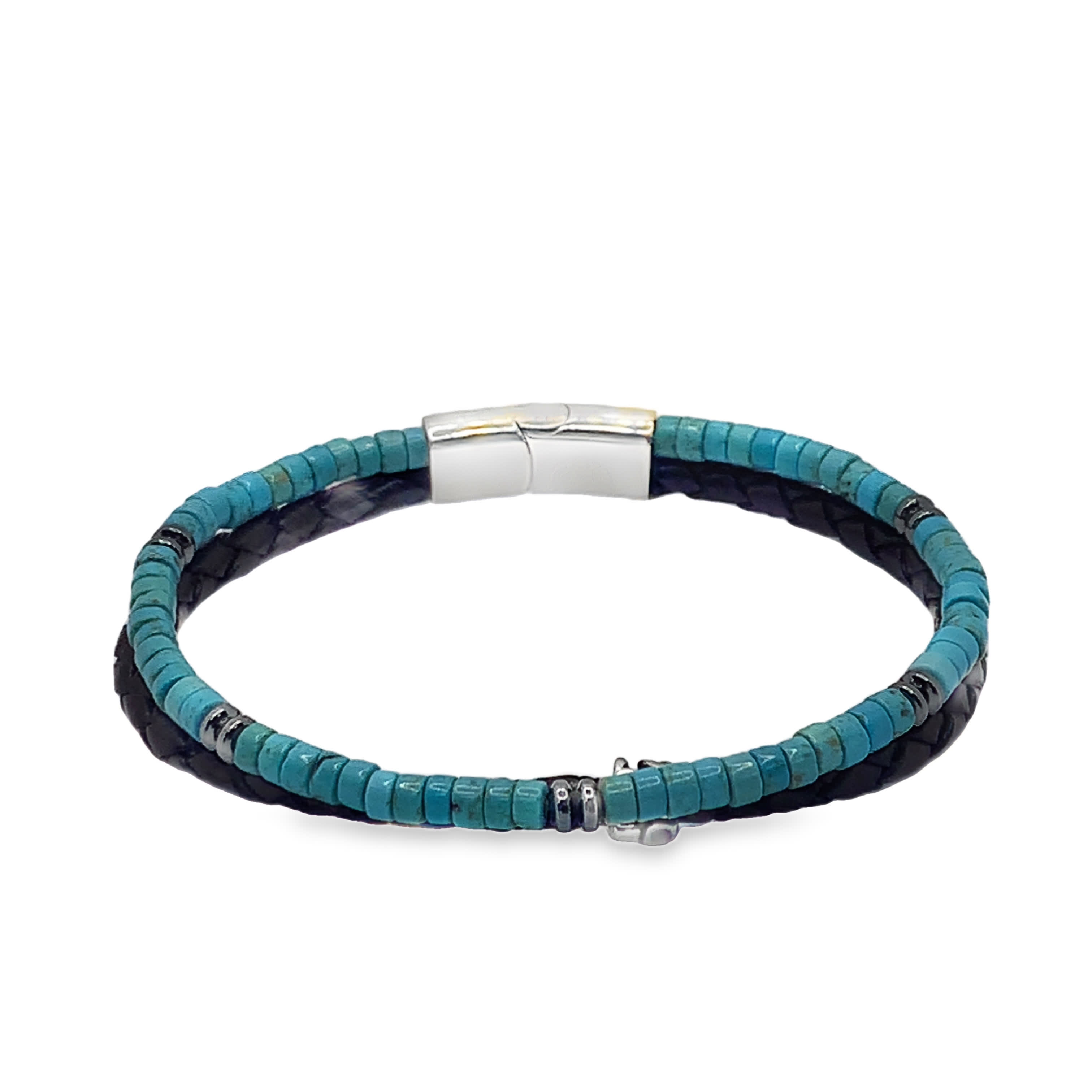 Bransoletka z koralików z okrągłymi turkusowymi koralikami w kształcie kaboszonu