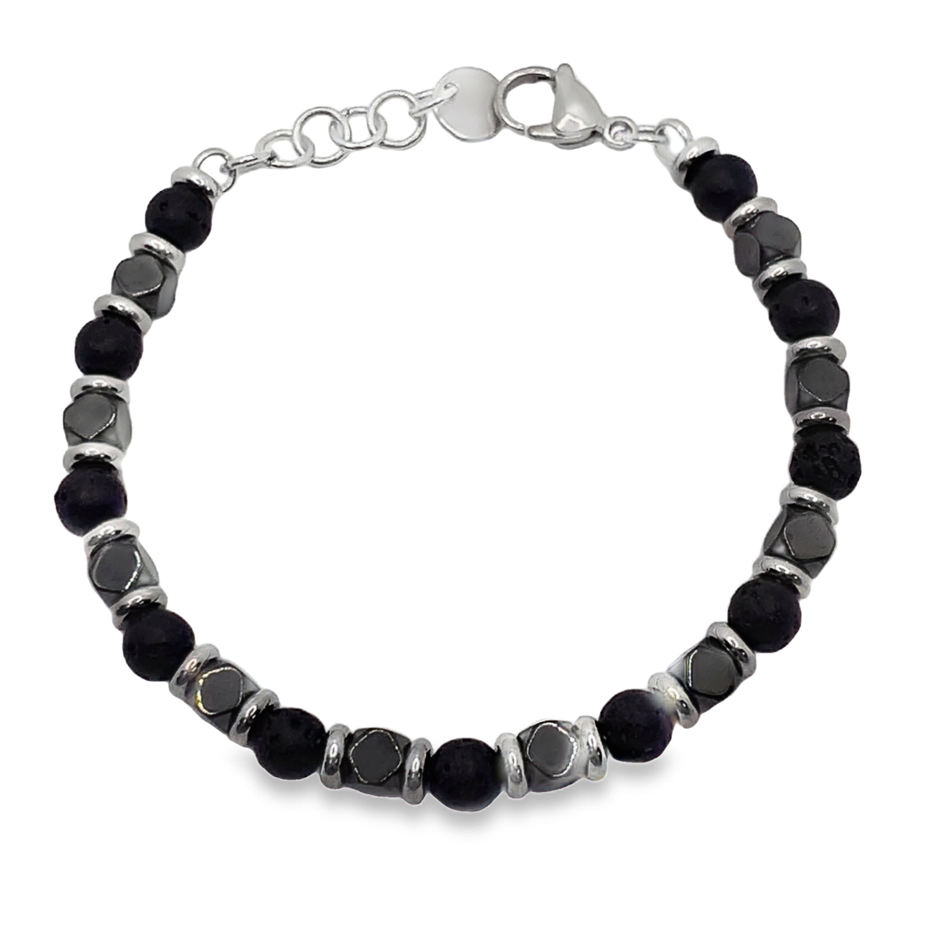 Bransoletka z koralików onyksu i stali