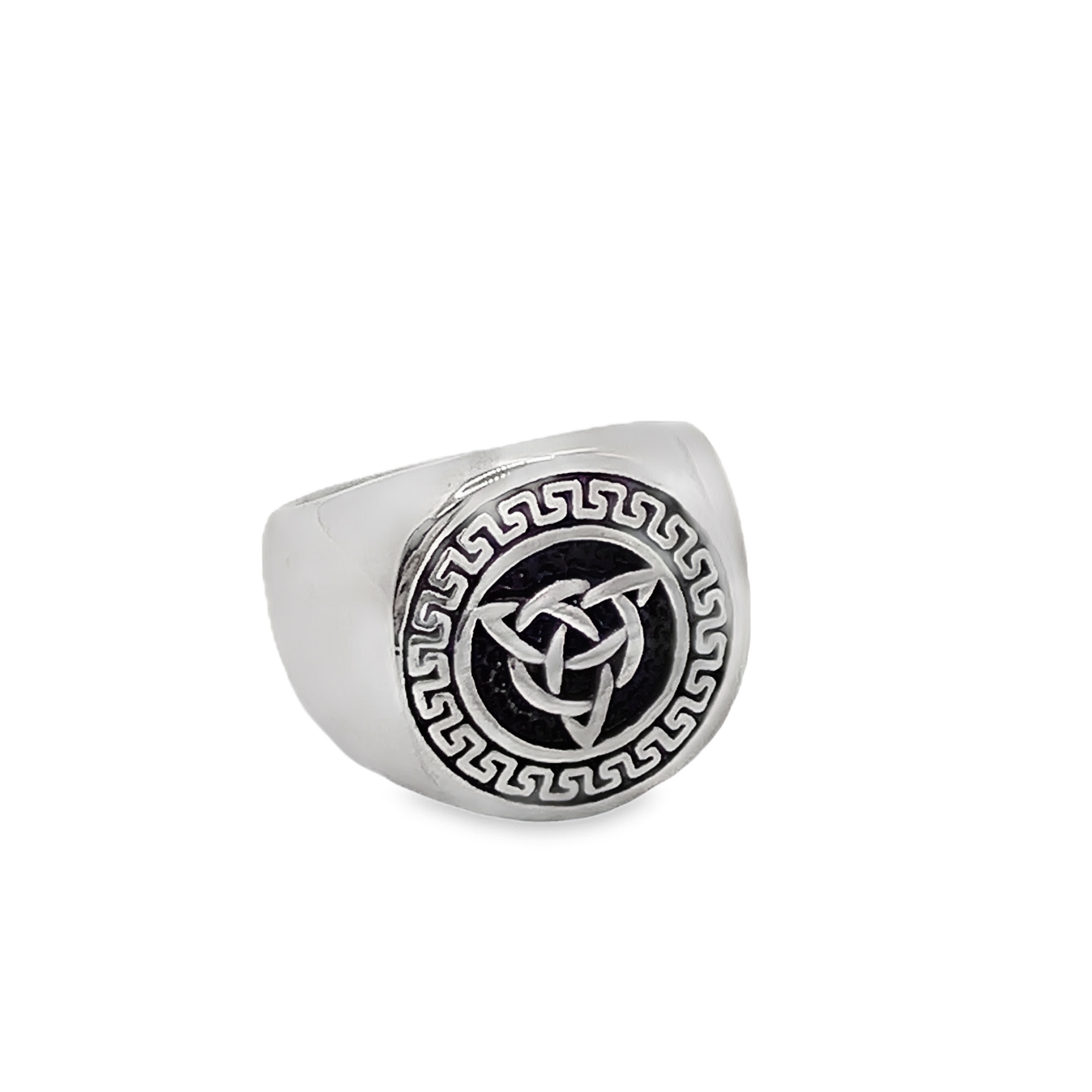 Sygnet ze posrebrzanej stali z tłoczonym wzorem