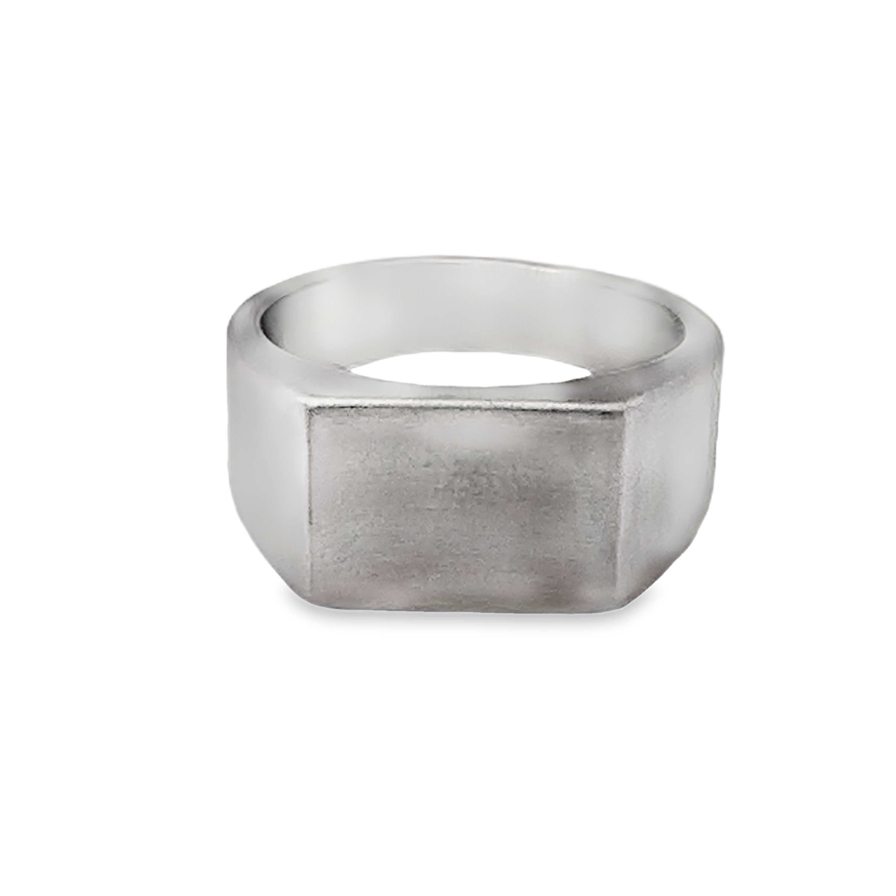 Nowoczesny posrebrzany prostokątny pierścień sygnet owy