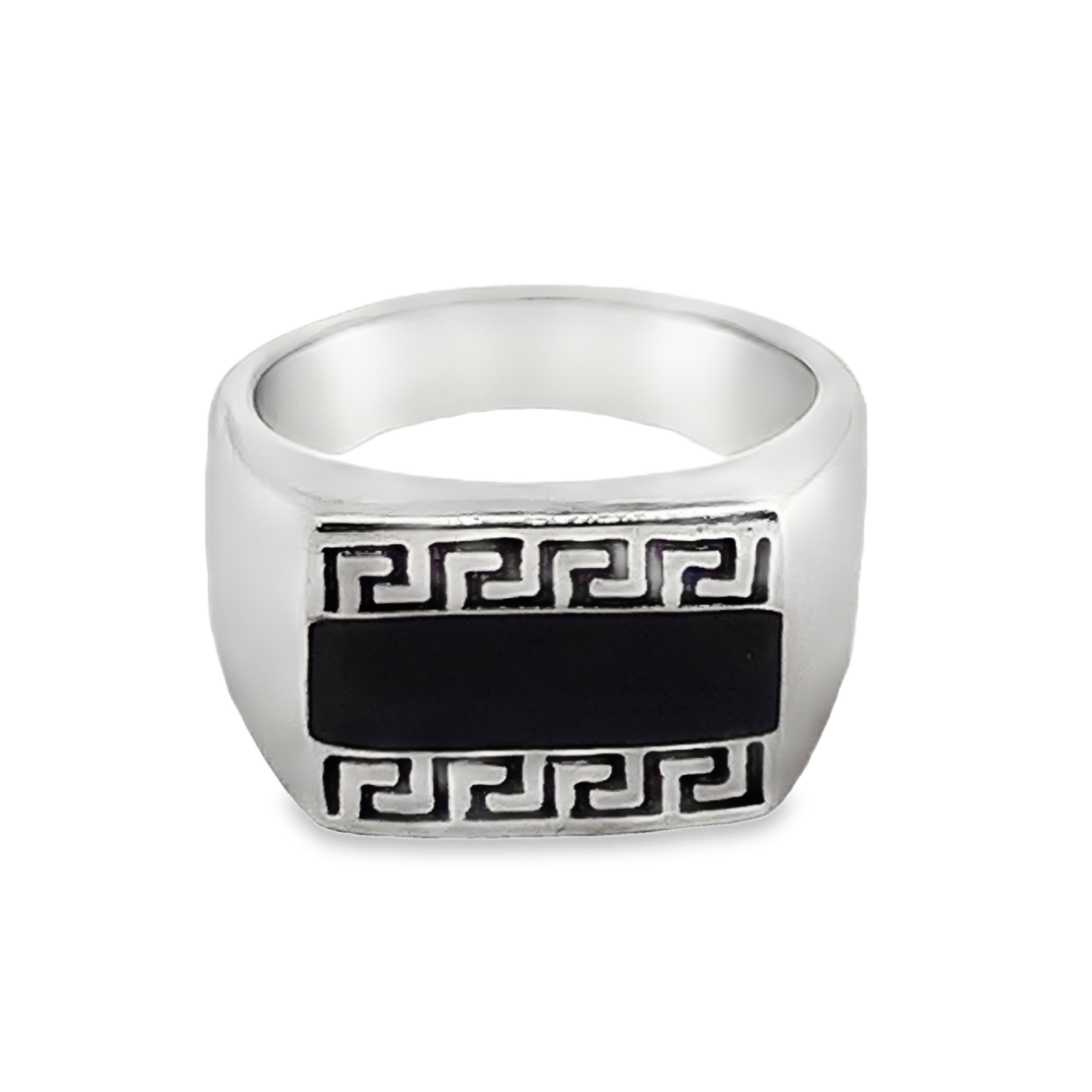 Posrebrzany sygnet z kaboszonem onyksowym