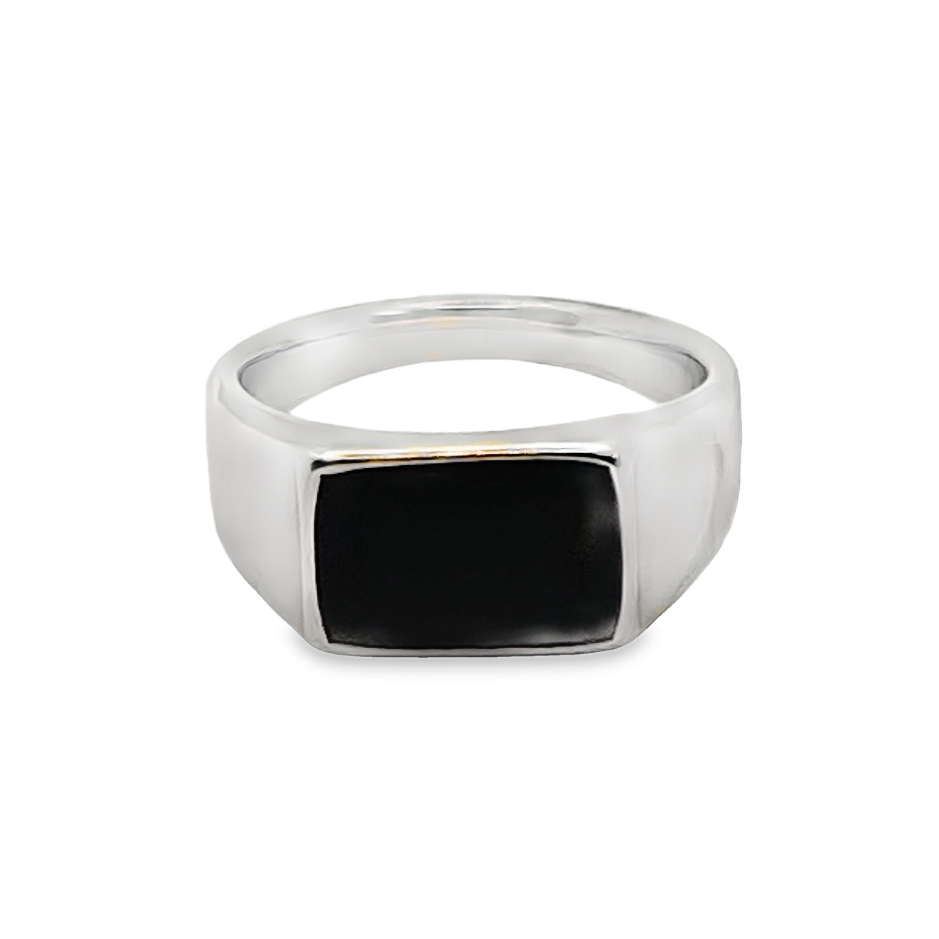 Sygnet ze posrebrzanej stali z kwadratowym kaboszonem onyksu