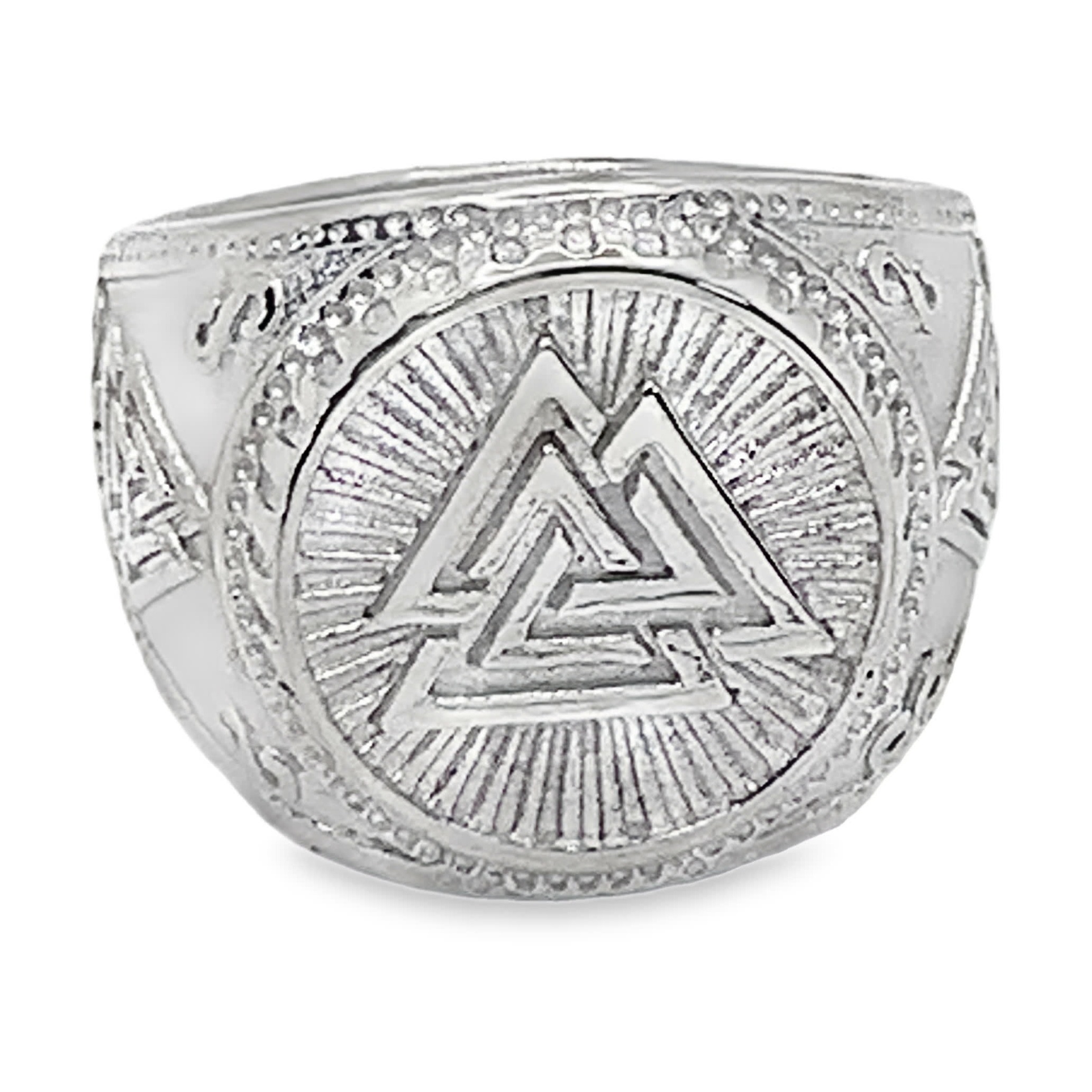Sygnet ze posrebrzanej stali z orzechem Valknut