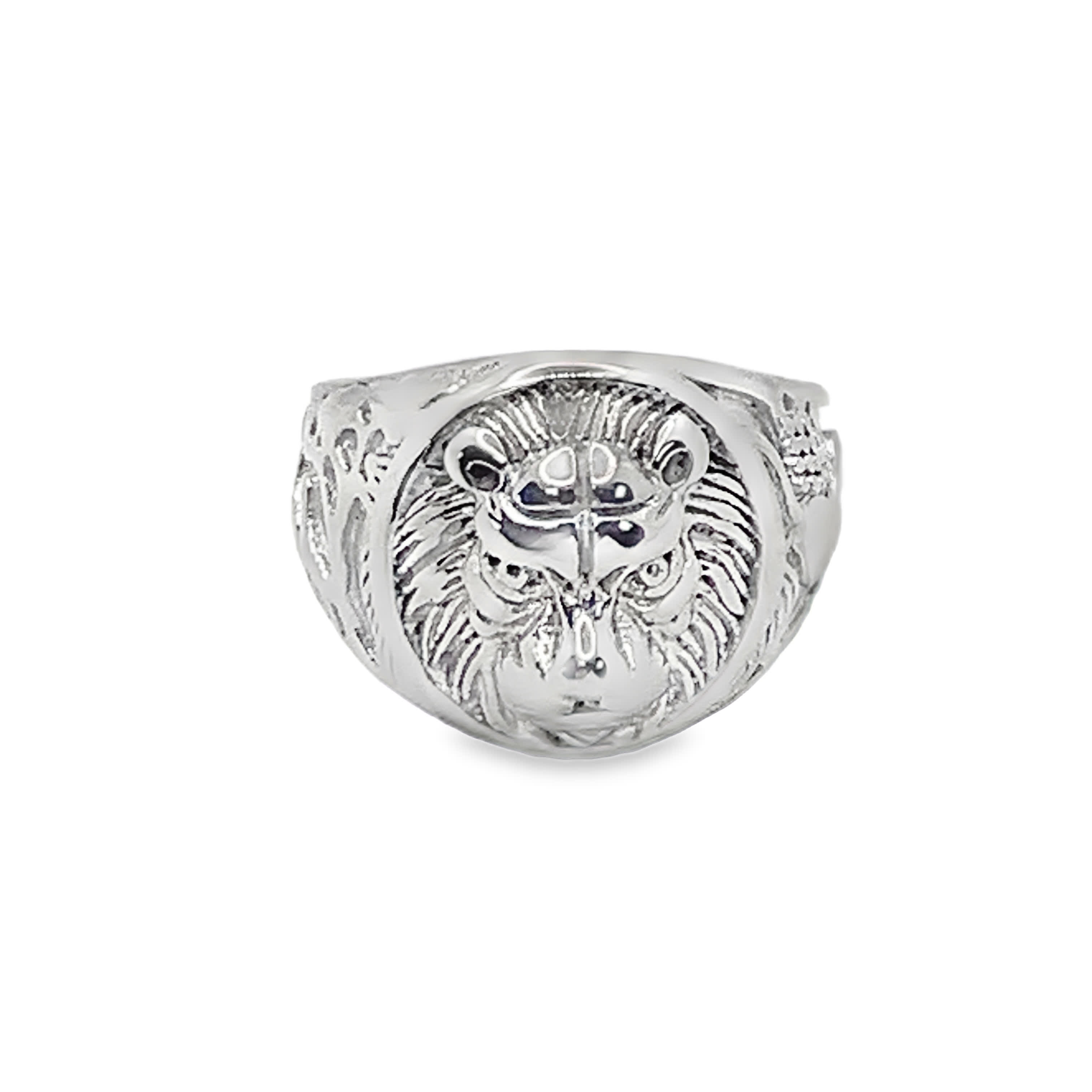 Sygnet ze posrebrzanej stali z głową lwa