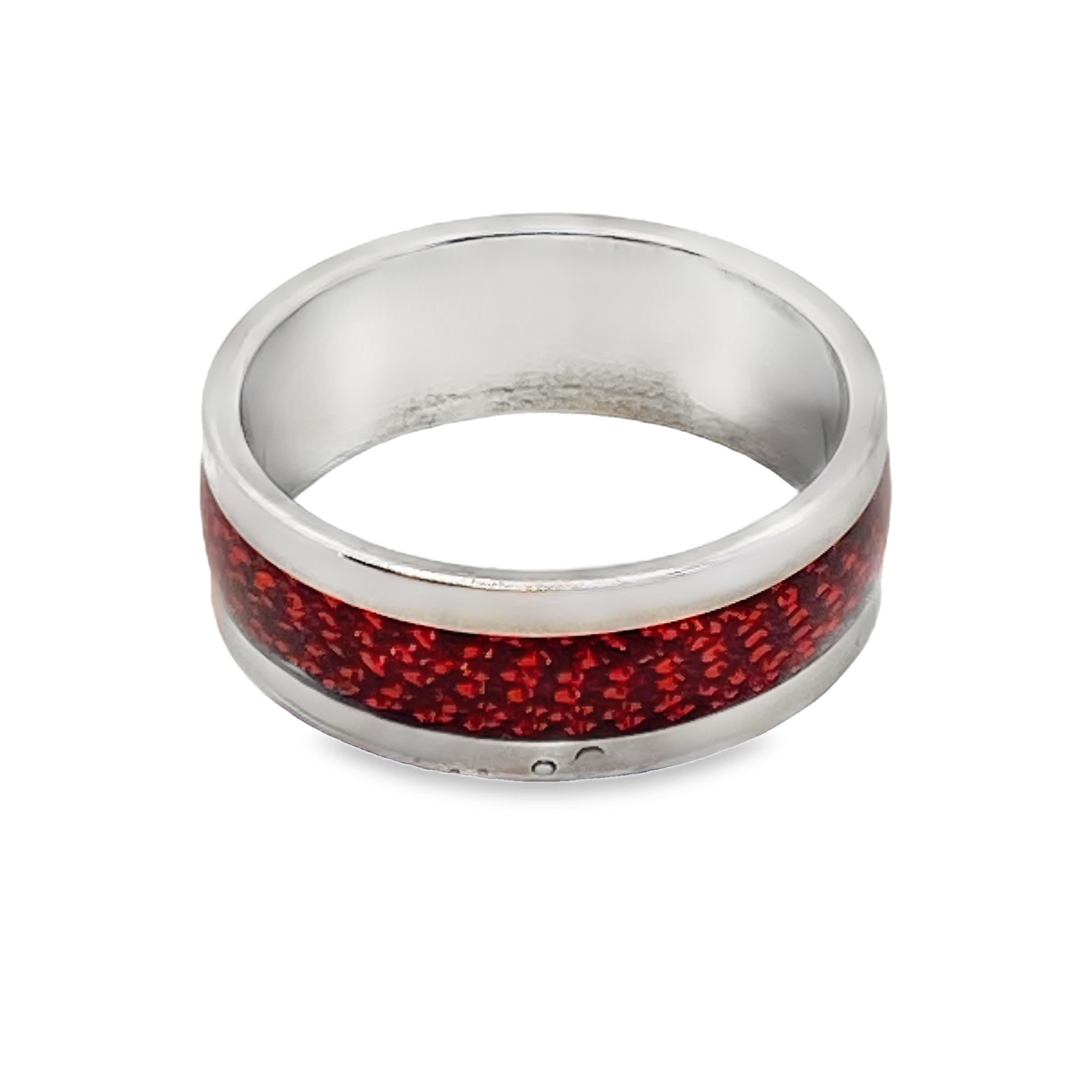 Nowoczesny pierścień z intarsją z czerwonego korala