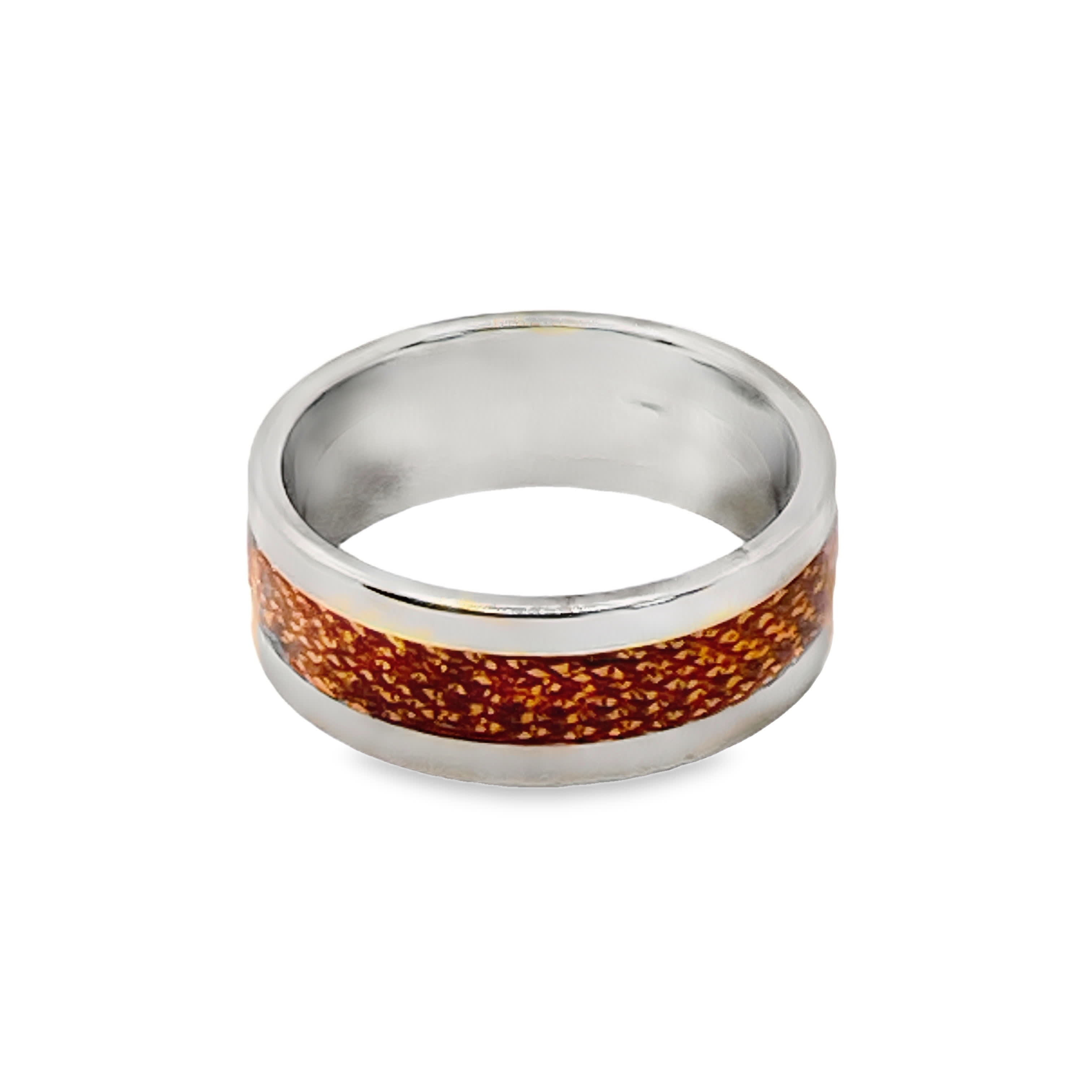 Posrebrzany pierścionek z okrągłą wkładką z pomarańczowego opalu w kształcie kaboszonu