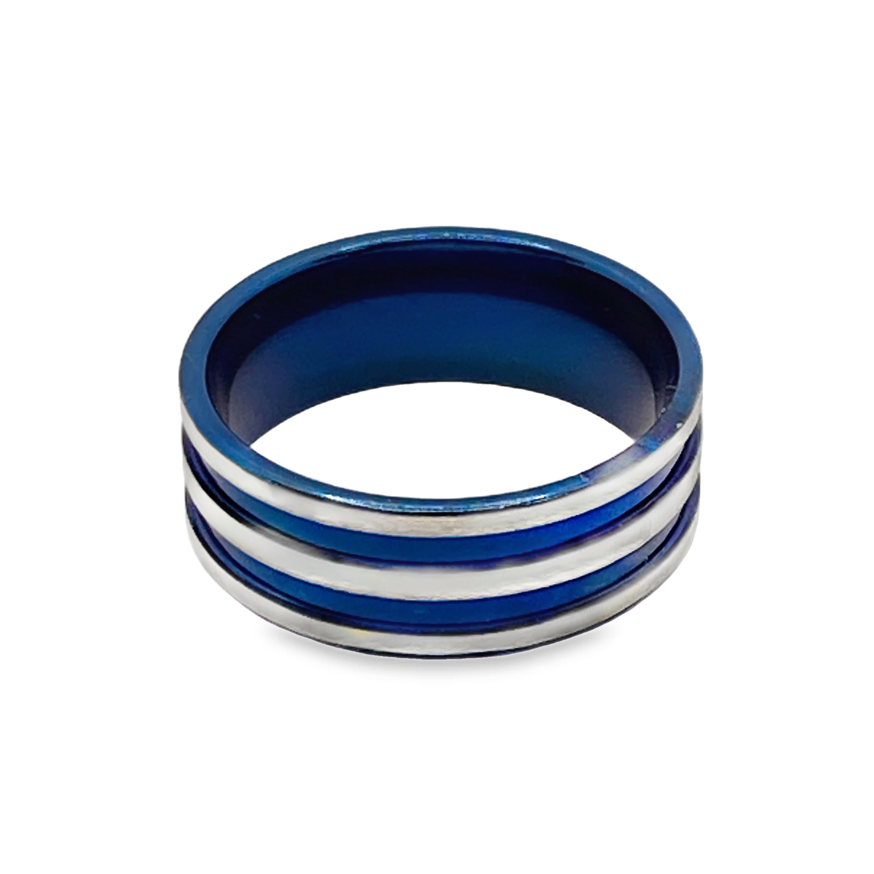 Nowoczesny niebieski i posrebrzany pierścionek bez metalu