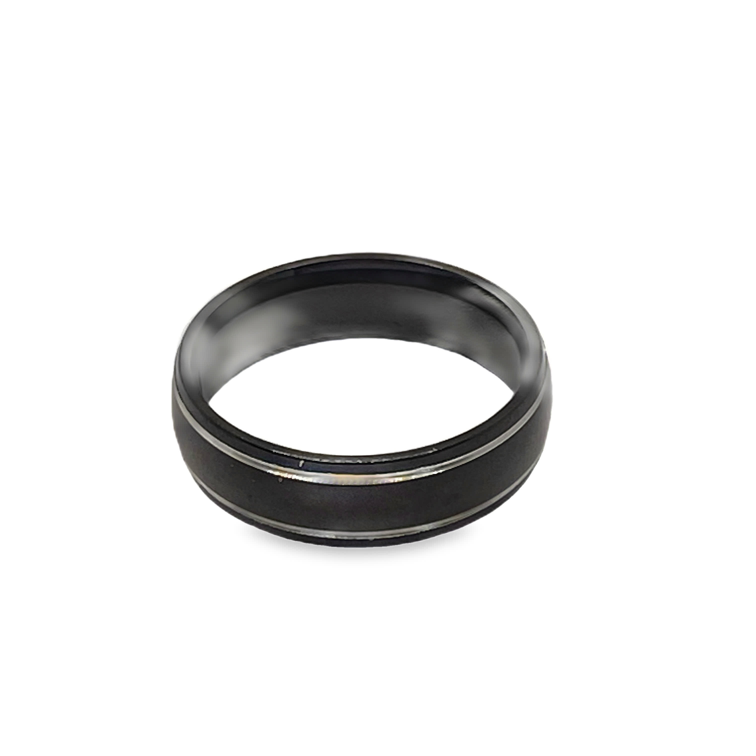 Contemporary Dark Tone Band Ring with Silver Accents