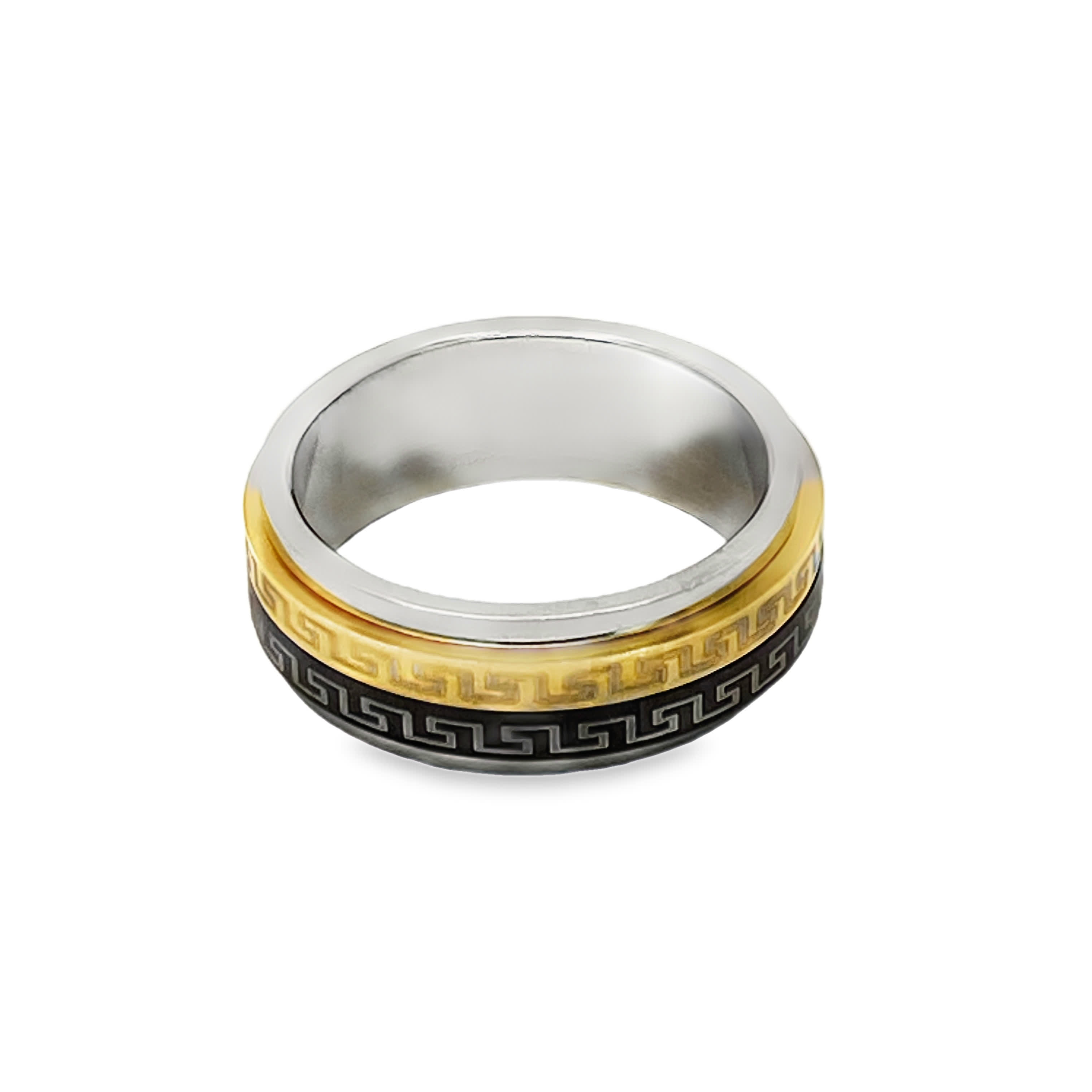 Silver and Gold-Tone Greek Key Spinner Band Ring