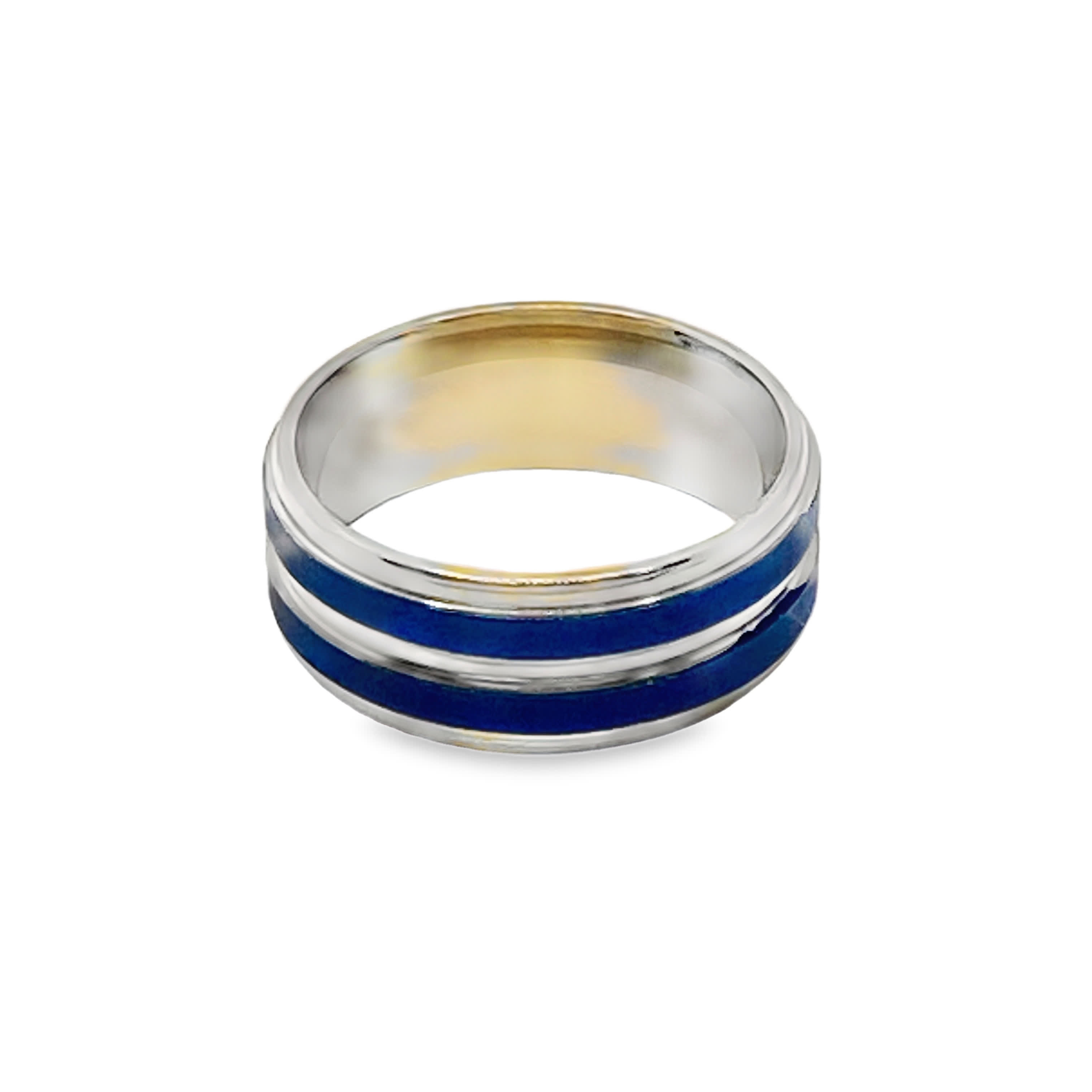 Pierścionek ze posrebrzanej stali z okrągłą intarsją z turkusu w kształcie kaboszonu