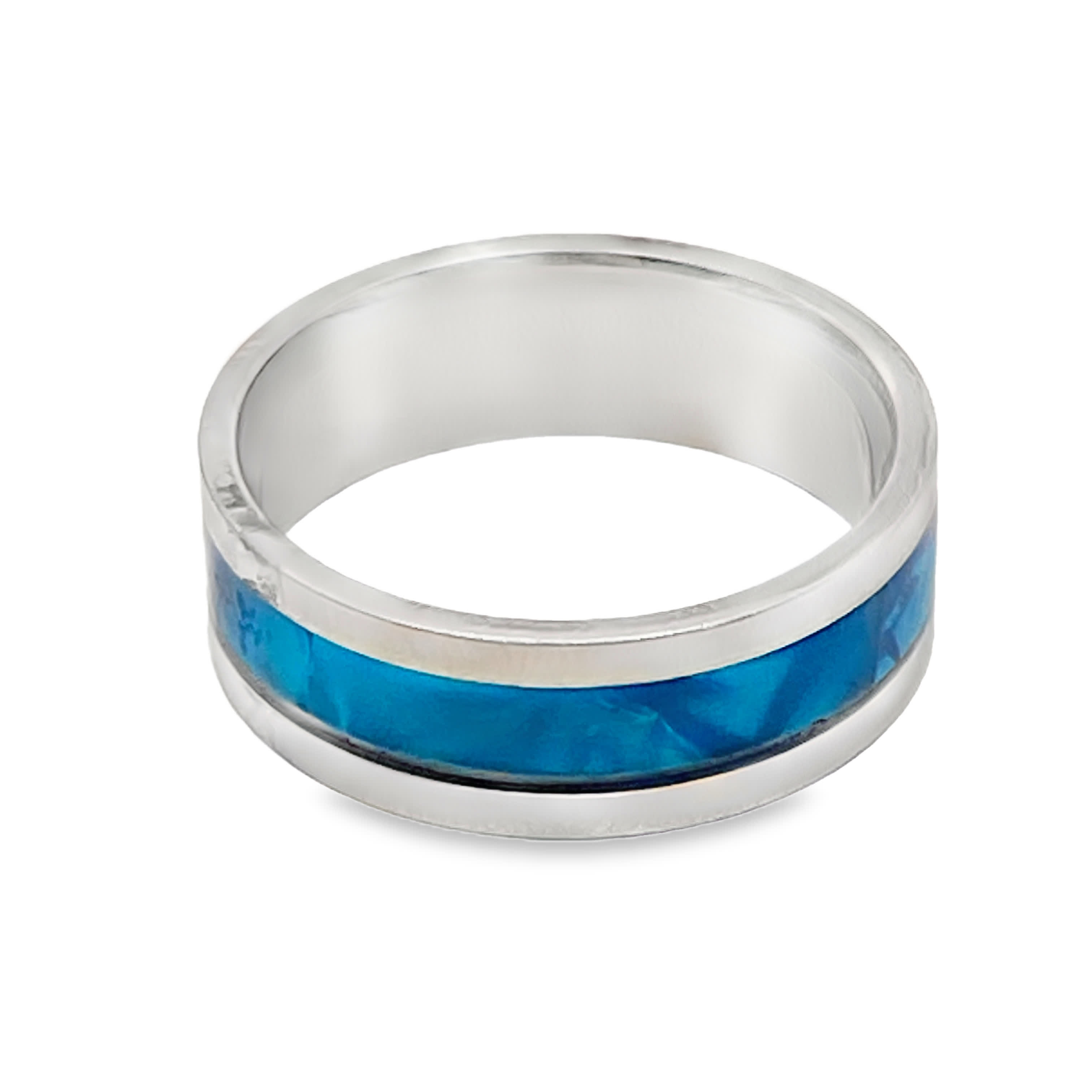 Pierścionek ze posrebrzanej stali z okrągłą intarsją z turkusu