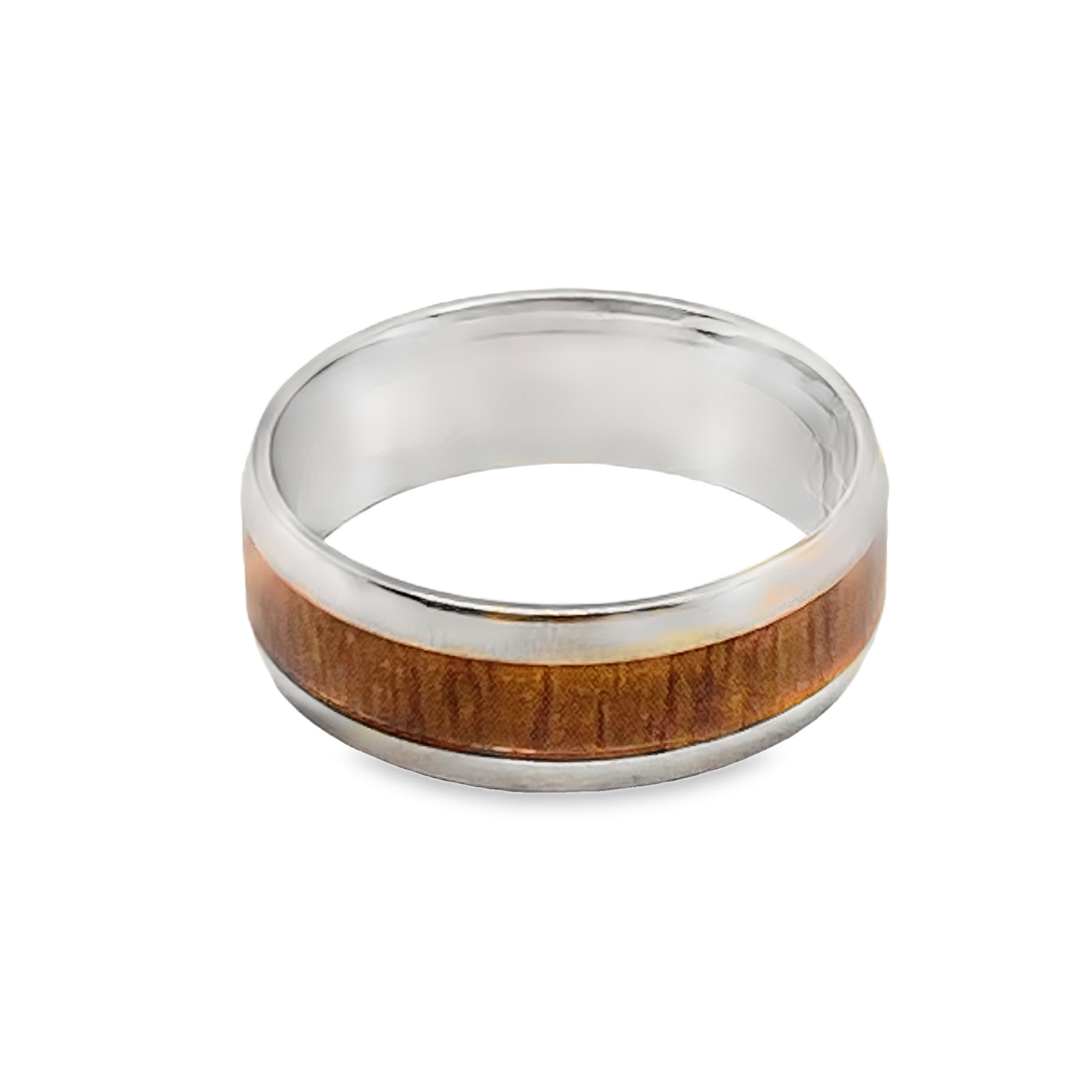 Posrebrzany pierścień z intarsją drewnianą