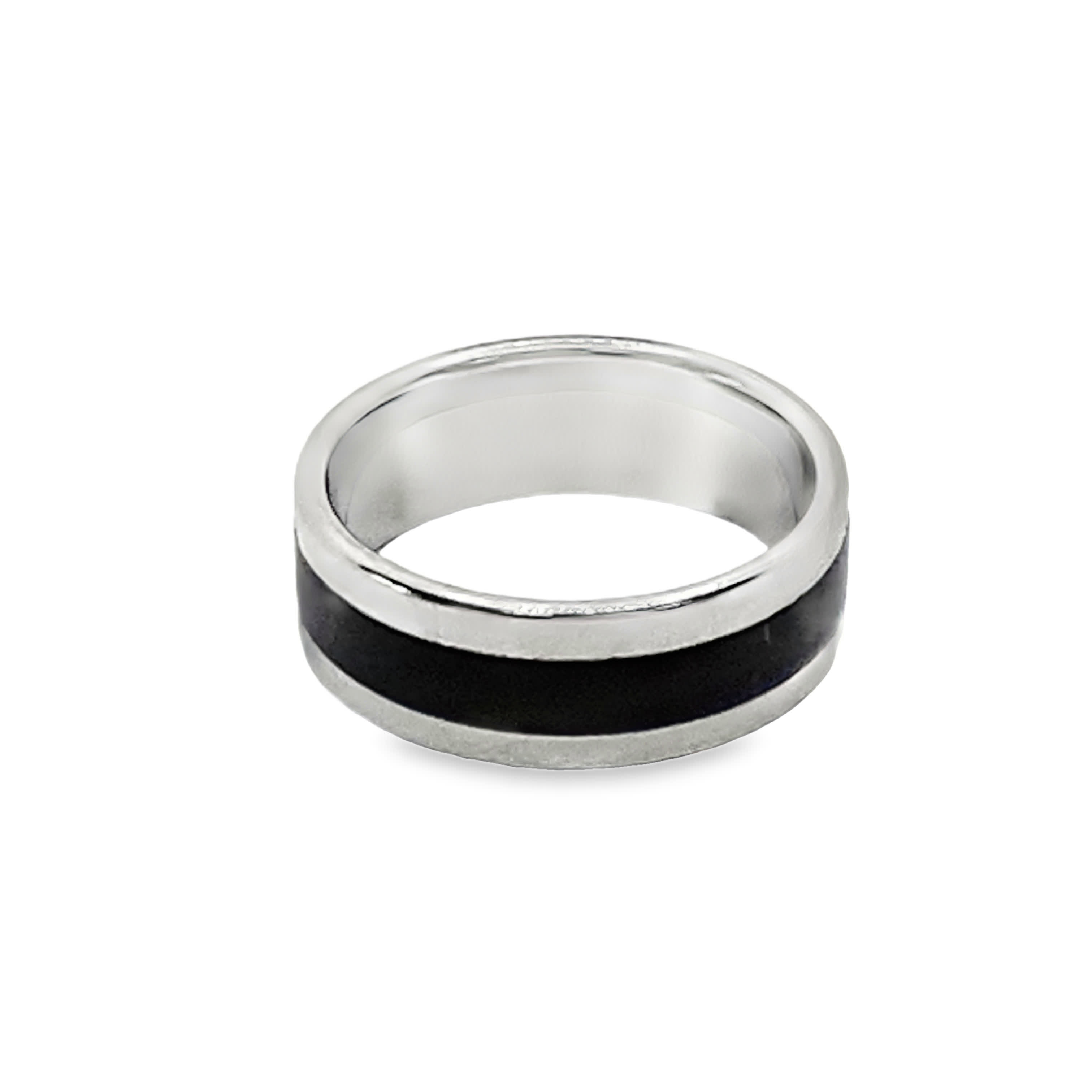 Silver Band Ring with Modern Dark Inlay