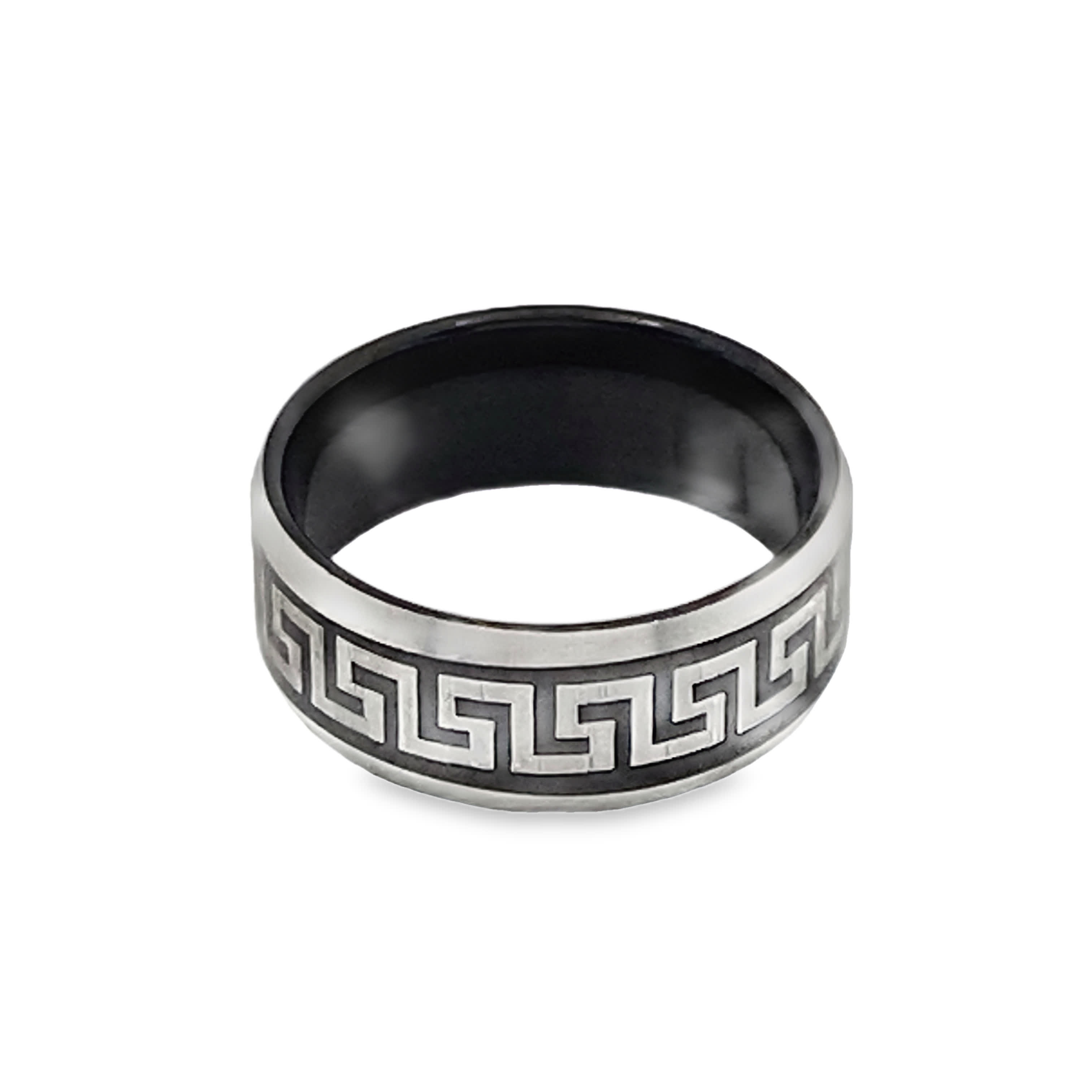 Nowoczesny pierścień z motywem greckiego klucza