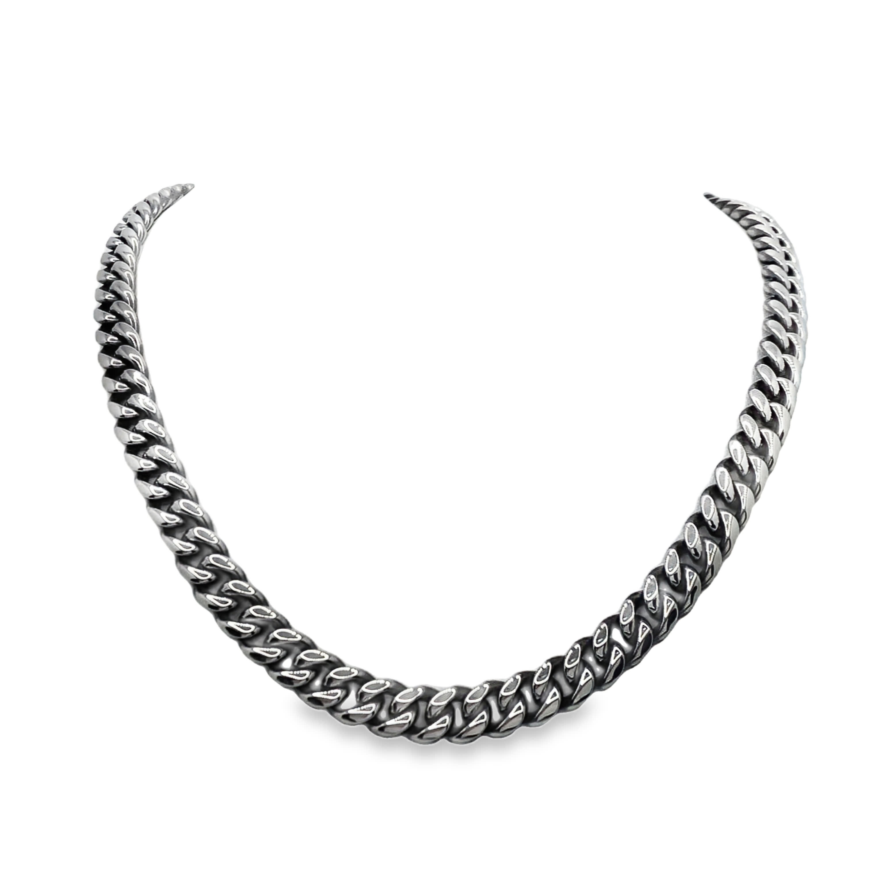 Wyrazisty posrebrzany naszyjnik z łańcuszkiem krawężnikowym