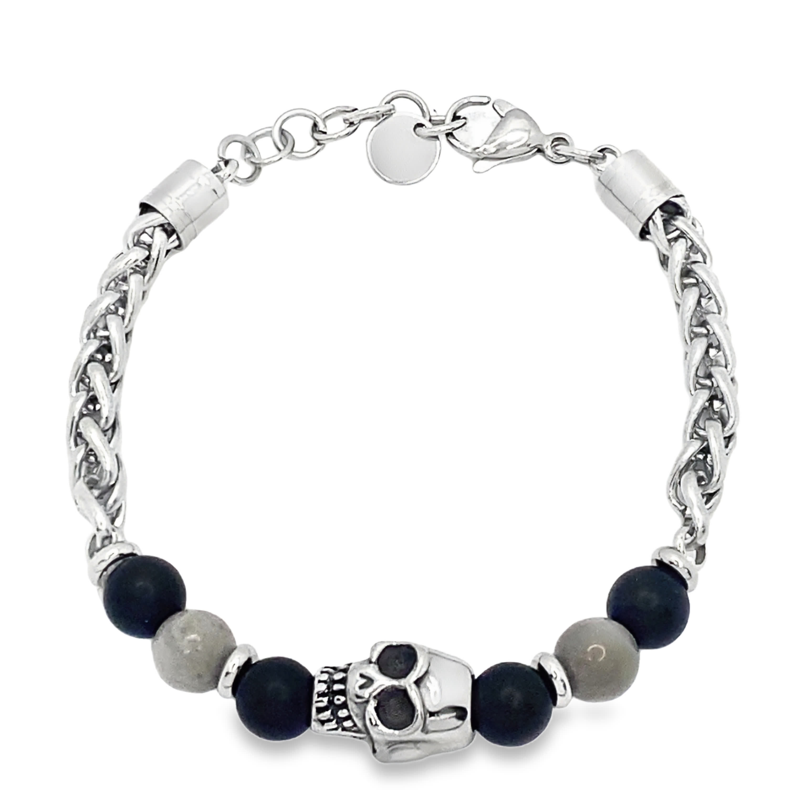 Bransoletka z koralików w kolorze posrebrzanym z akcentem czaszki