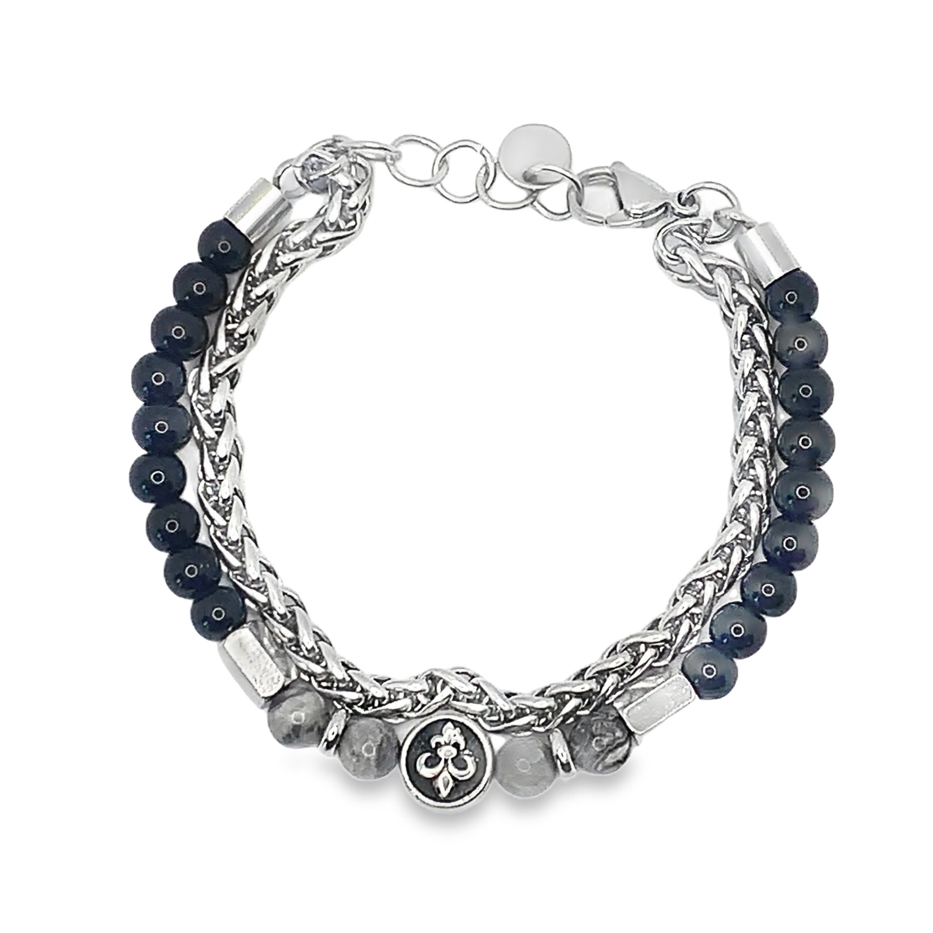 Posrebrzana bransoletka z koralikami i akcentami onyksowymi