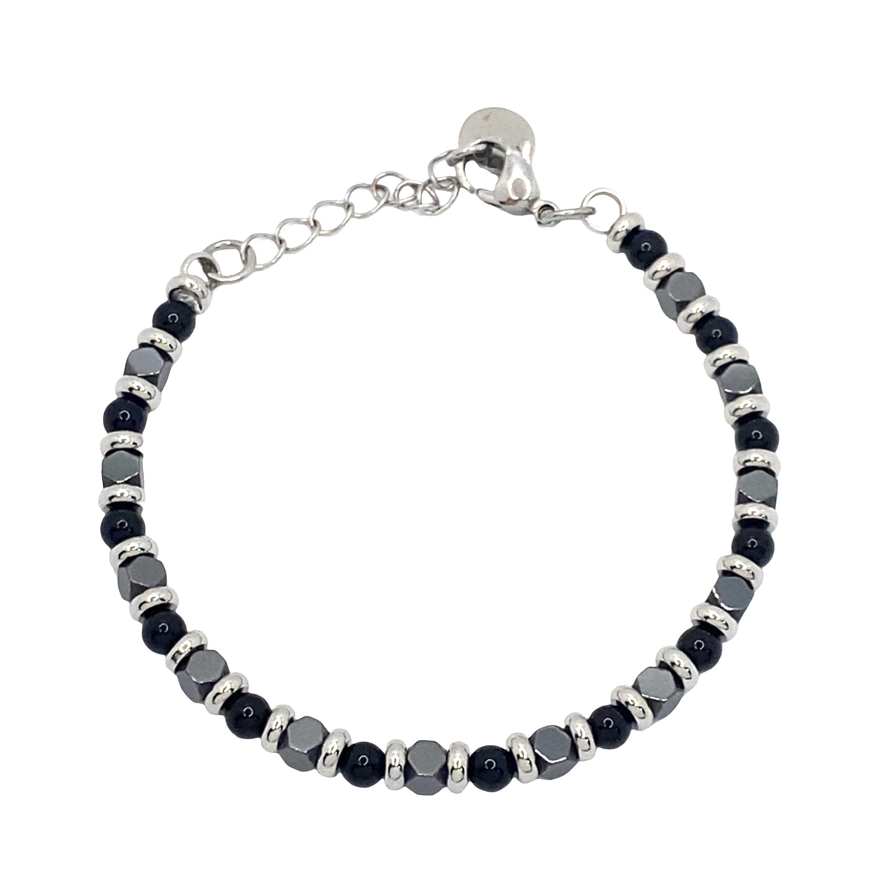 Bransoletka z koralików z czarnymi i srebrnymi akcentami w kolorze posrebrzanym