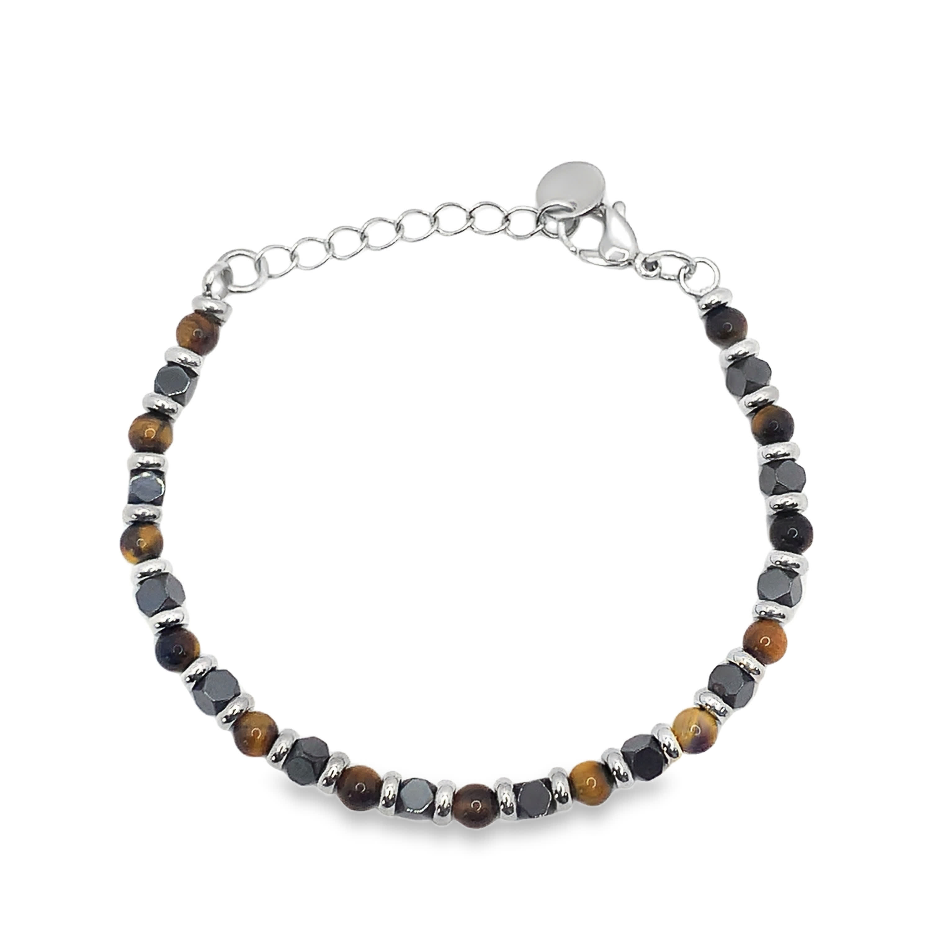 Posrebrzana bransoletka z koralikami i akcentami z kamieni naturalnych