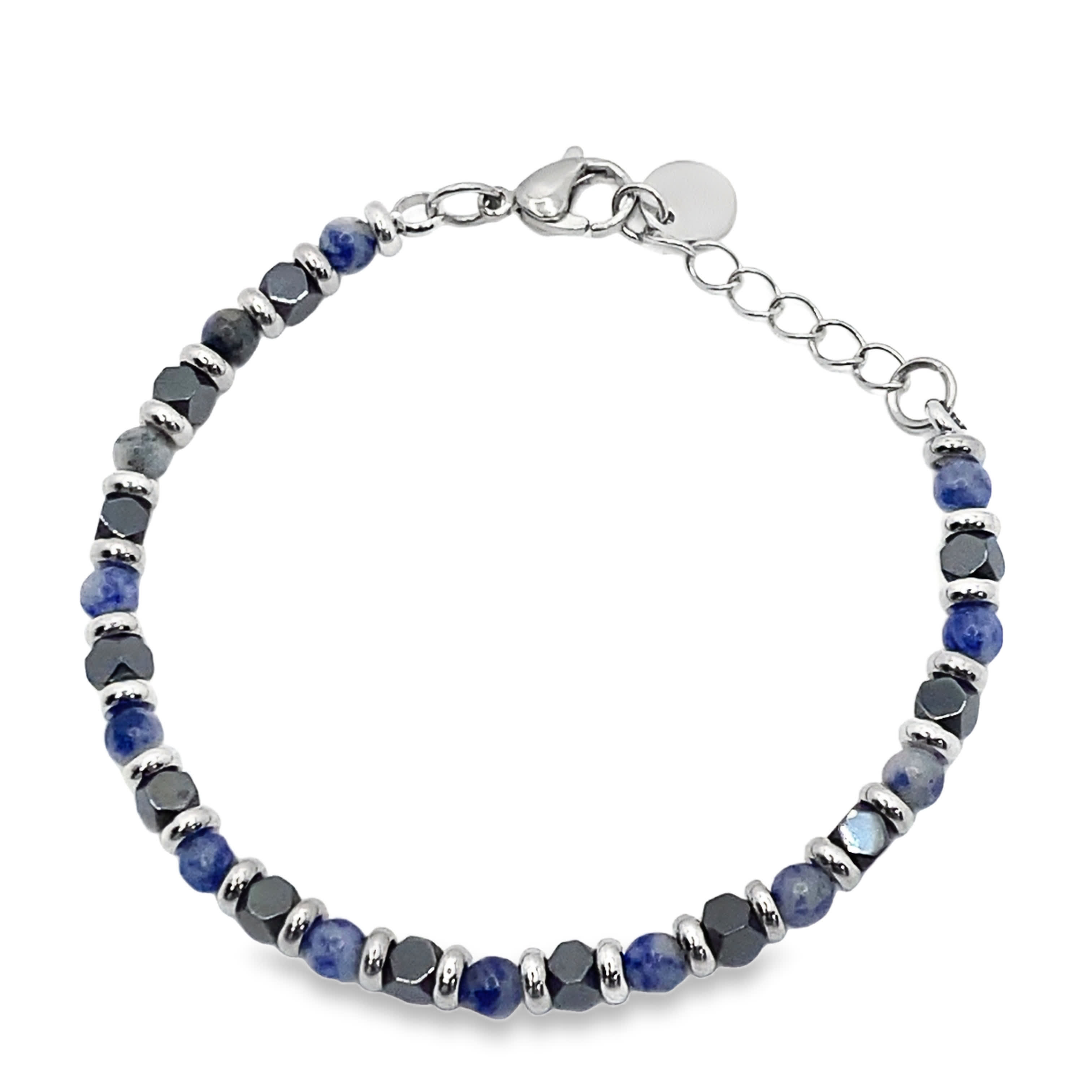 Bransoletka z koralików ze posrebrzanej stali z kamieniem szlachetnym