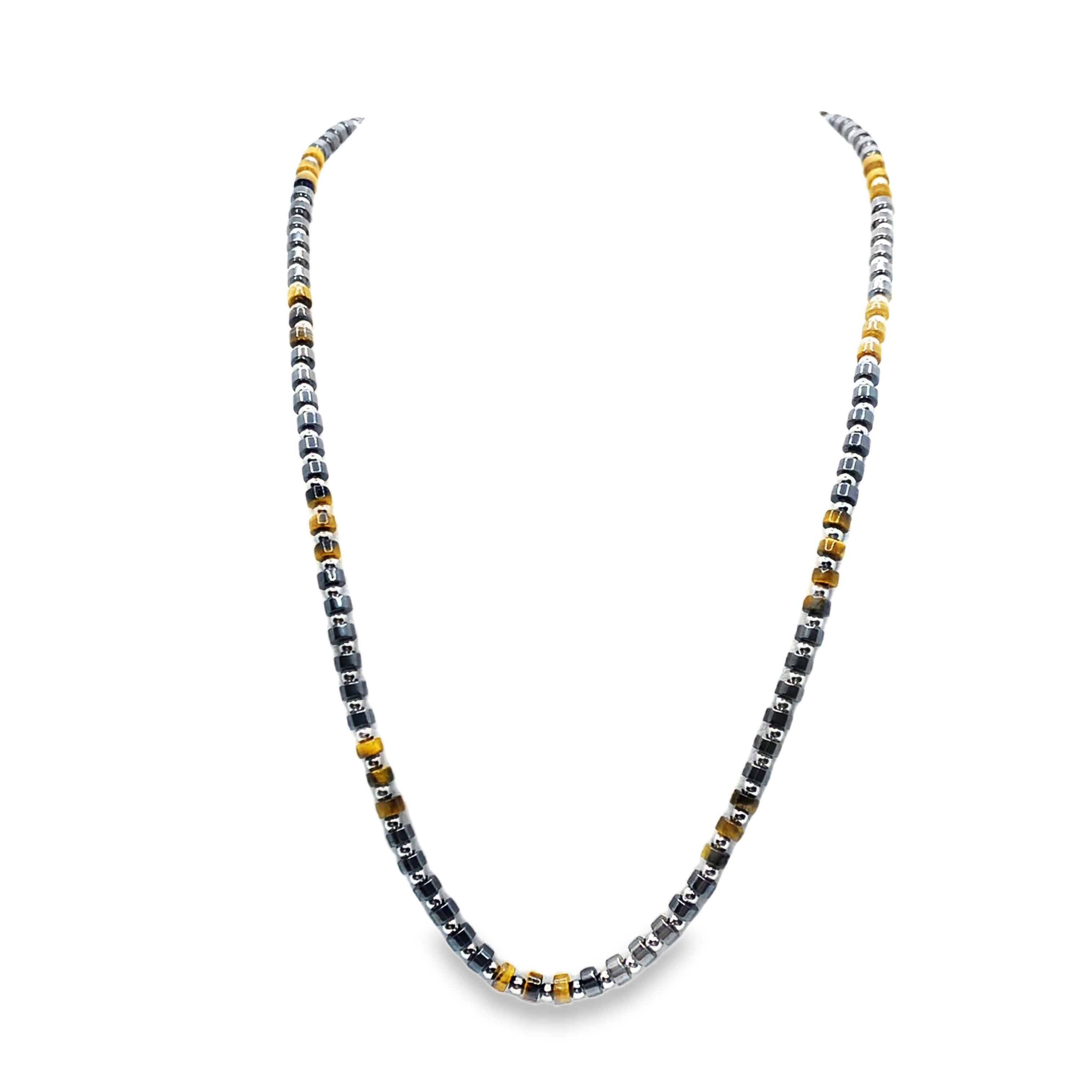 Naszyjnik z koralików hematytu i tygrysiego oka