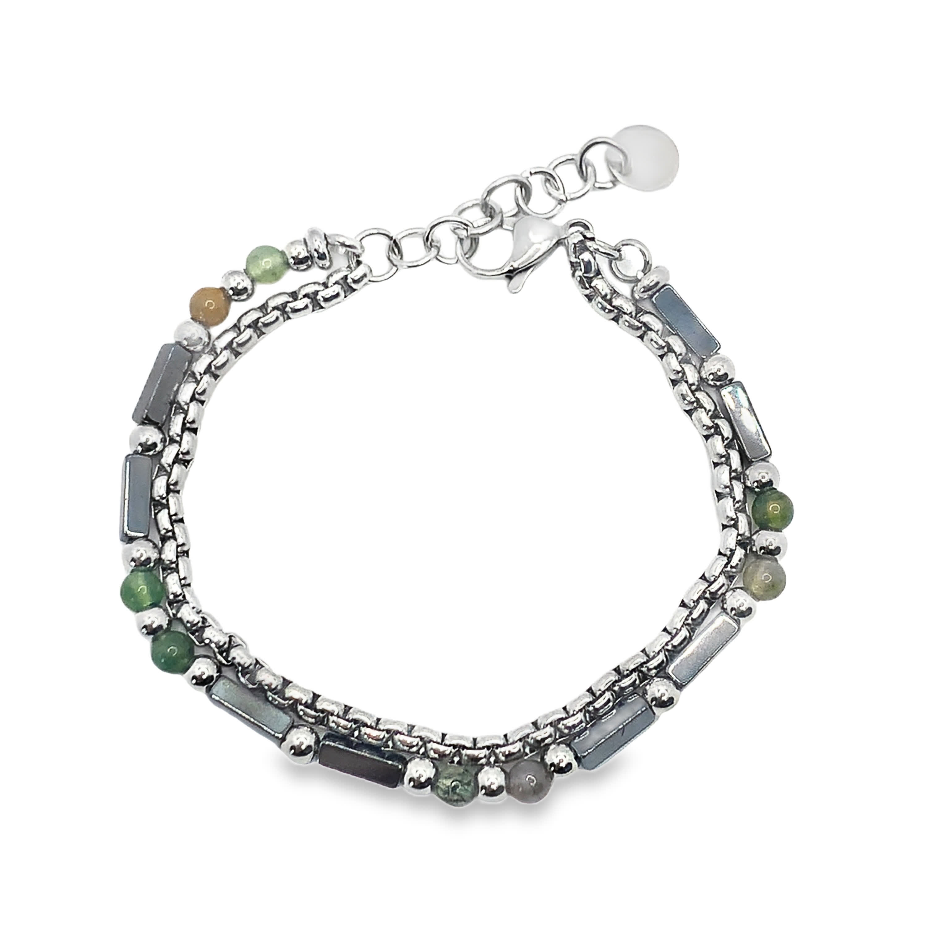 Bransoletka z koralików dwurzędowych ze posrebrzanej stali