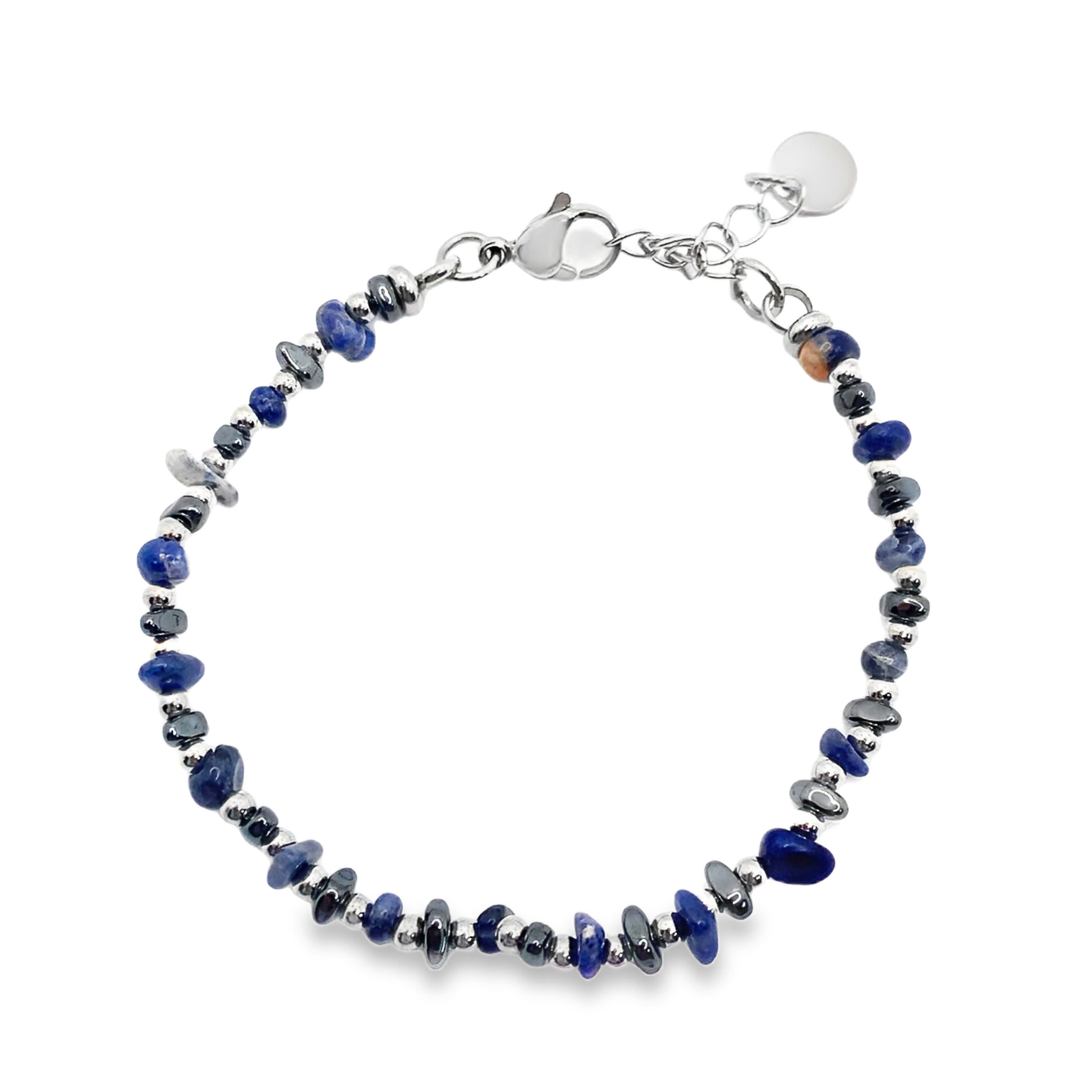 Bransoletka z koralików posrebrzanych z szafirem królewskim niebieskim